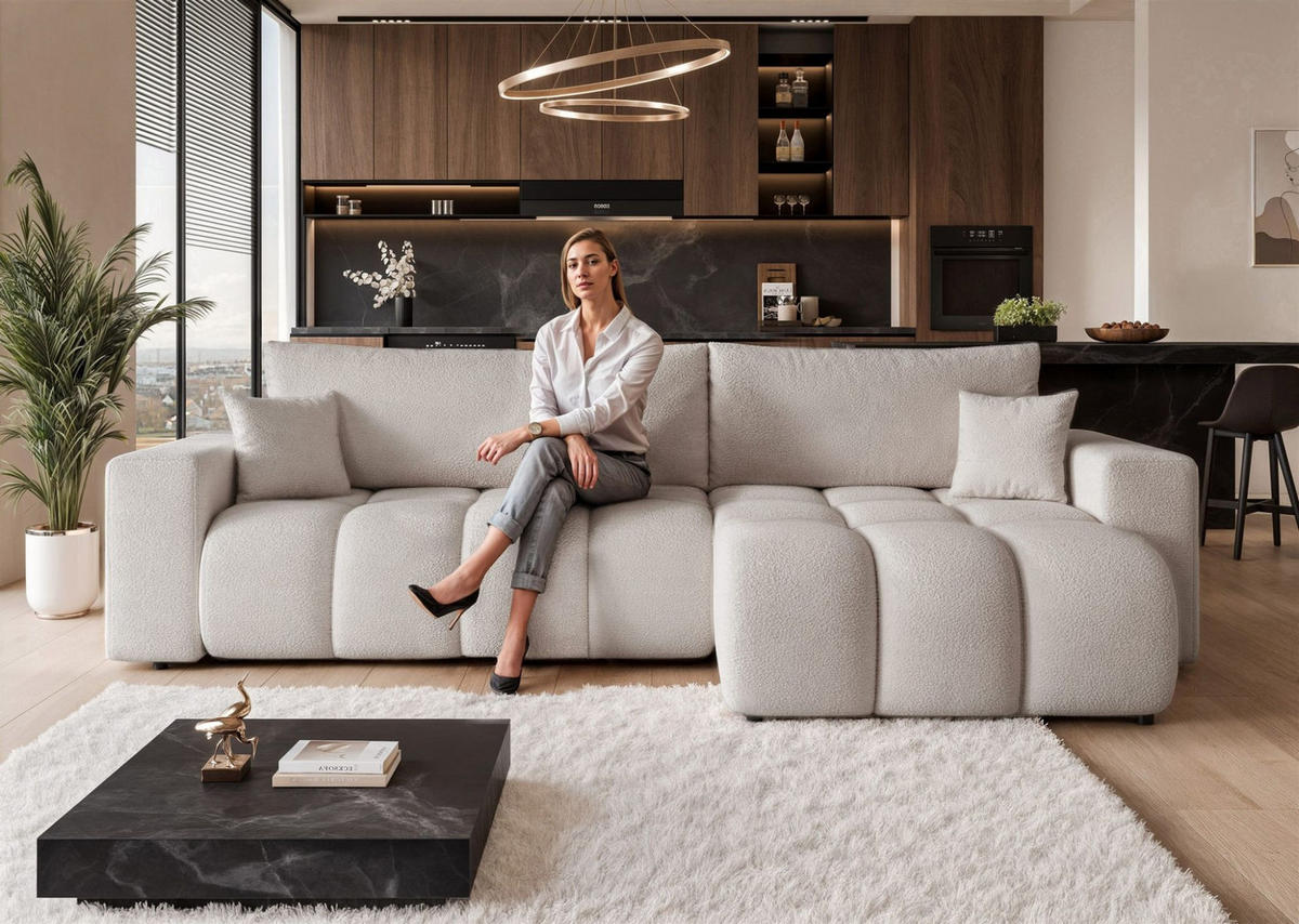 ECKSOFA Anabel Max Mit Schlaffunktion - Hellgrau, Holzwerkstoff/Textil (145/278cm) - Fun Möbel