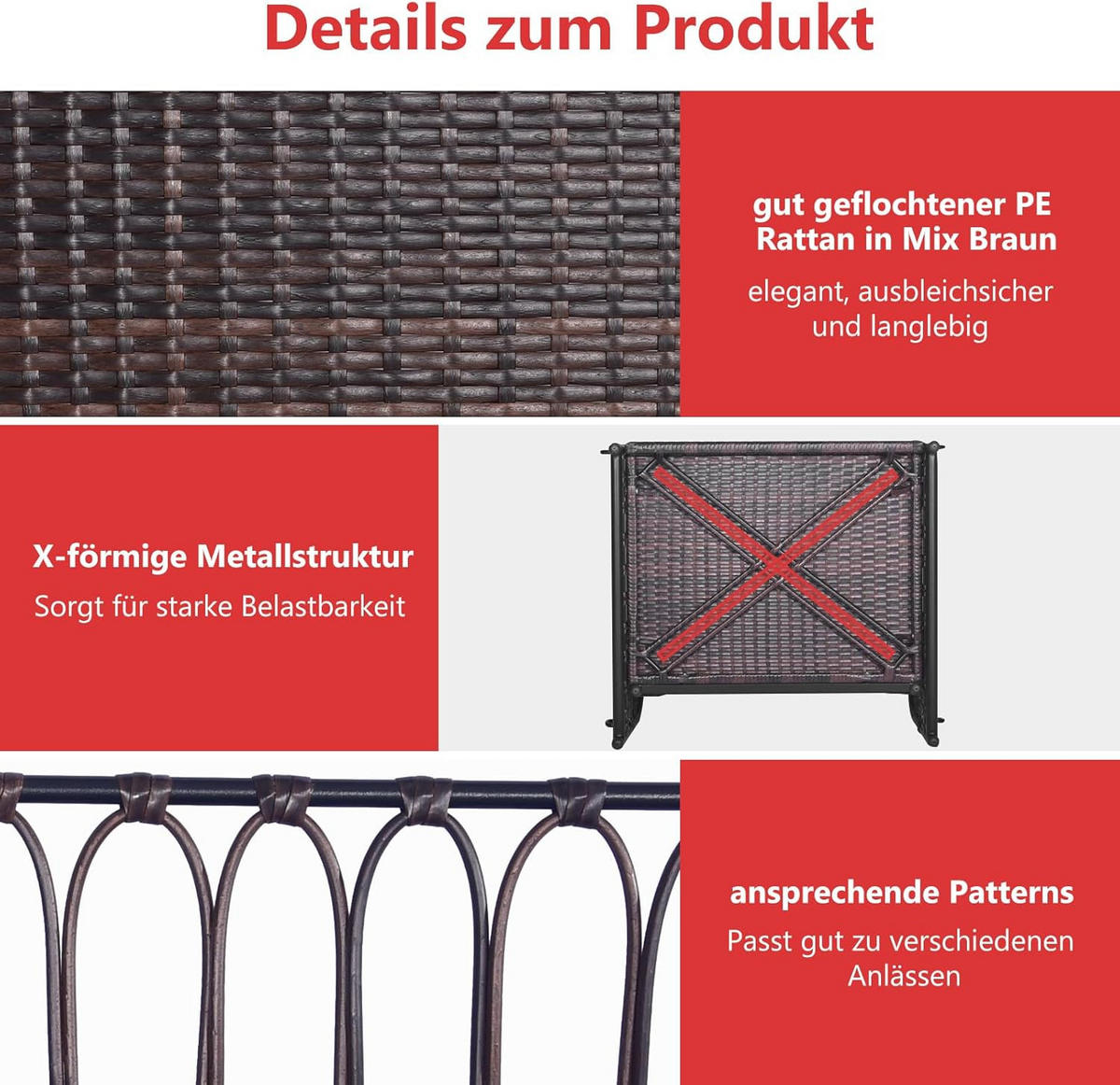 TERRASSENSCHAUKEL ‎Rot - Rot, Metall (80/57.5/65cm) - COSTWAY