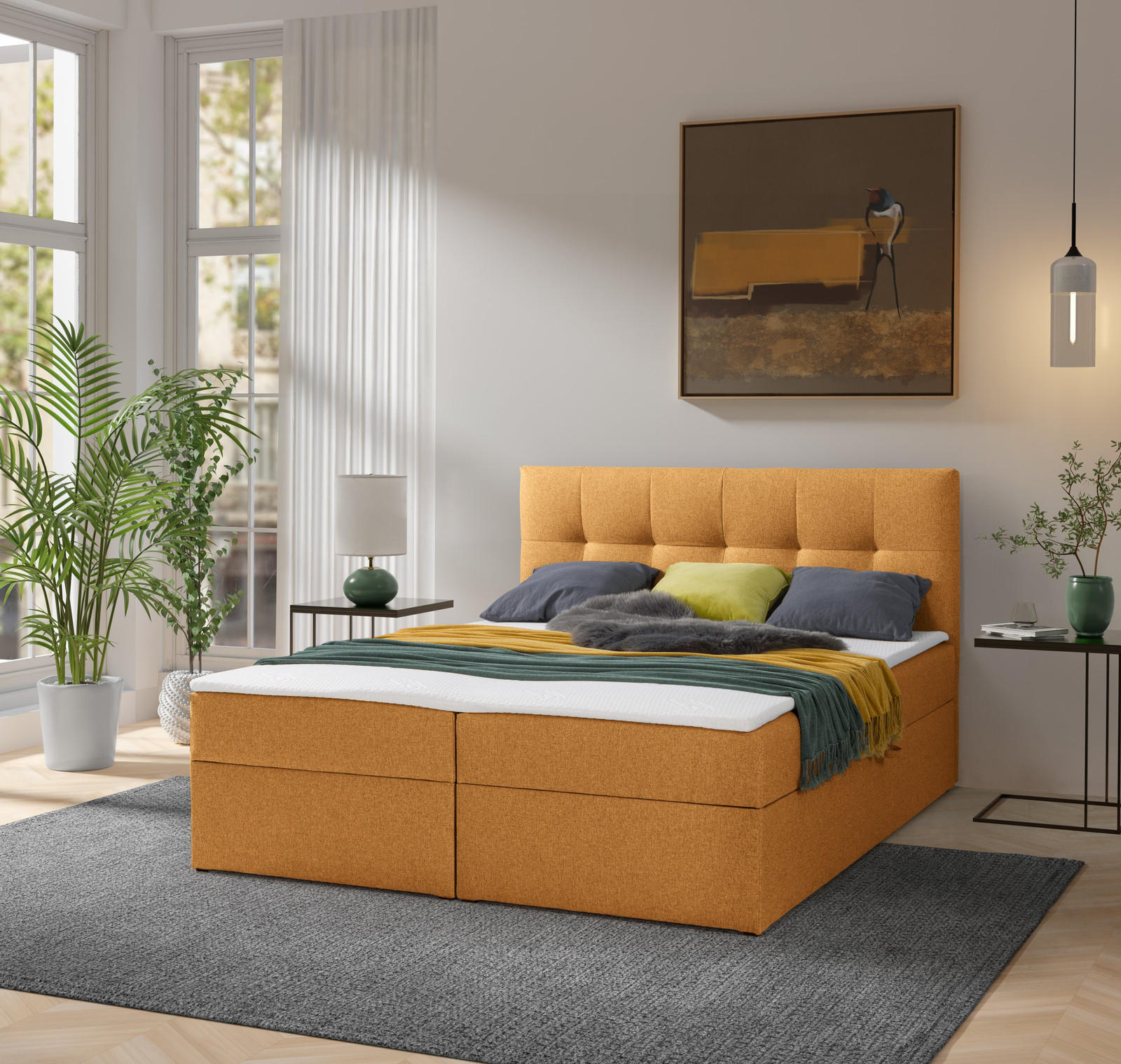 BOXBETT Toronto 140x200 Bonell-Matratze H3 und Topper - Silberfarben/Orange, Holz/Holzwerkstoff (140/200cm) - Ravio
