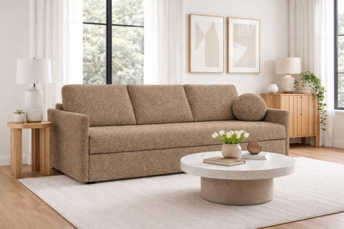 SOFA Dunkelbeige SISI Mit Schlaffunktion - Beige/Braun, Textil (207/90/87cm) - Sepro Meble