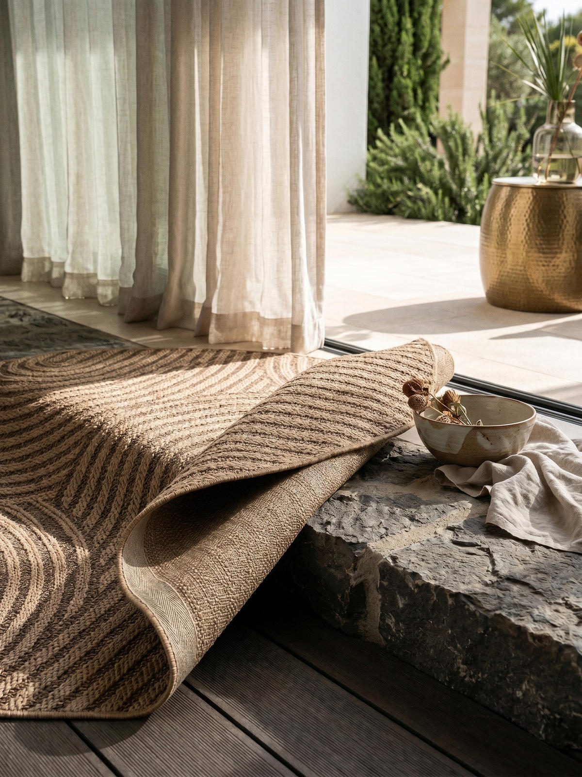 TEPPICH Outdoor ARLBERG in Beige, in Jute-Optik, Ø 120 cm - Beige, Textil (120/120cm) - KADIMA DESIGN