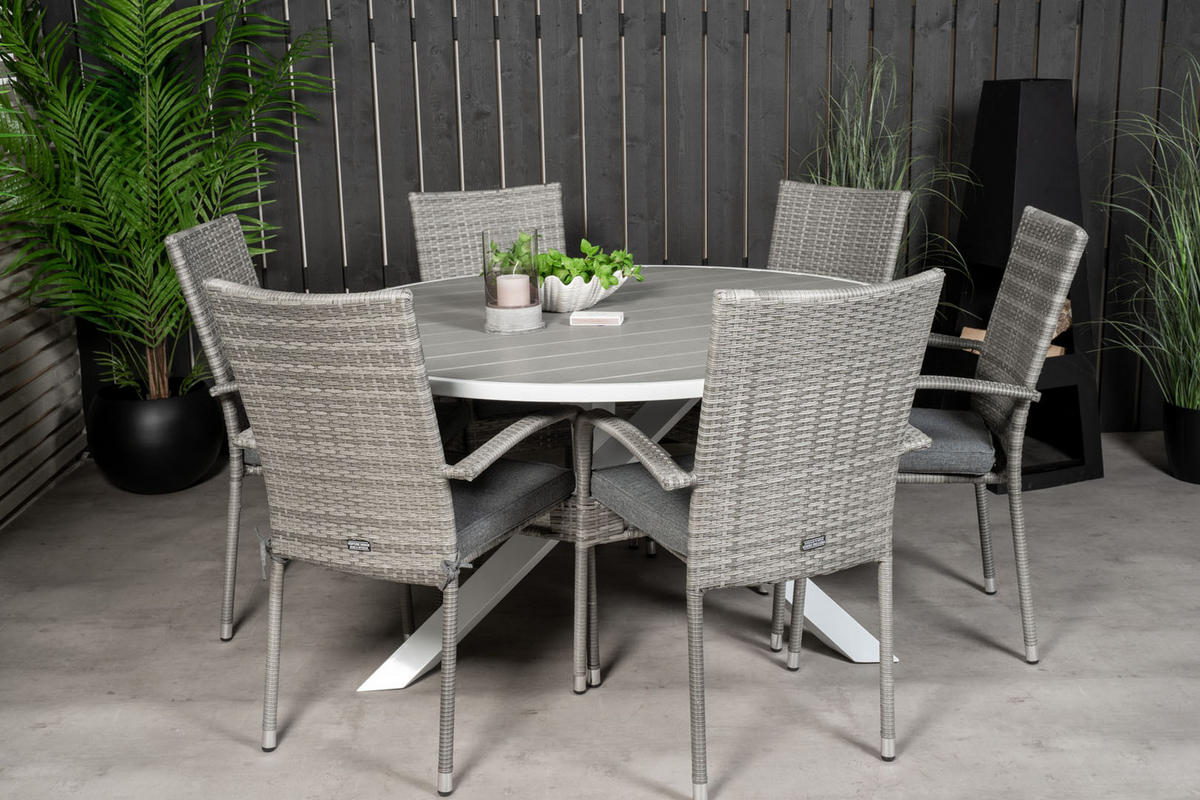 GARTENTISCHGRUPPE, Parma, Tisch Grau, Rattan, 140 x 140 x 73 cm, 7-teilig - Grau, Naturmaterialien - ebuy24