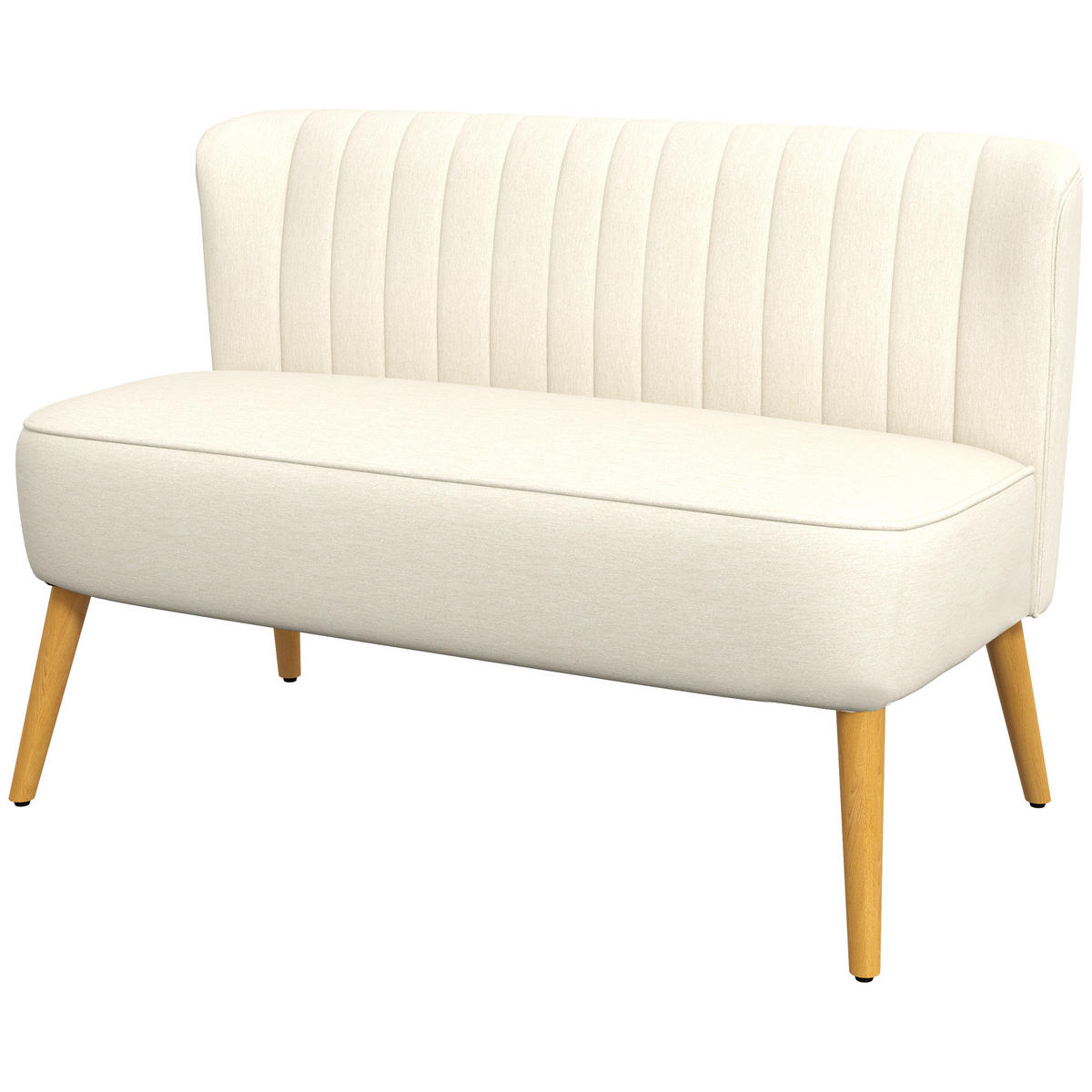 SOFA, 2-Sitzer, Leinenoptik, gepolstert, Gummibaumholzbeine, cremefarben, 117x56,5x77cm - Multicolor, Holzwerkstoff (117/77/56.5cm) - FORIOUS