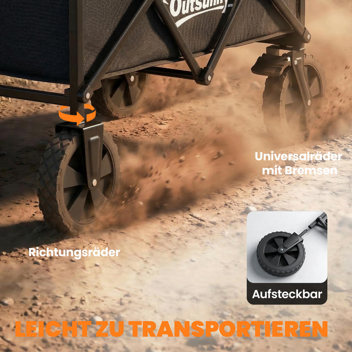 GARTENWAGEN DE-10533 faltbar, 90 L mit Getränkehaltern Schwarz - Schwarz, Metall (50/99/85cm) - ComfortXL