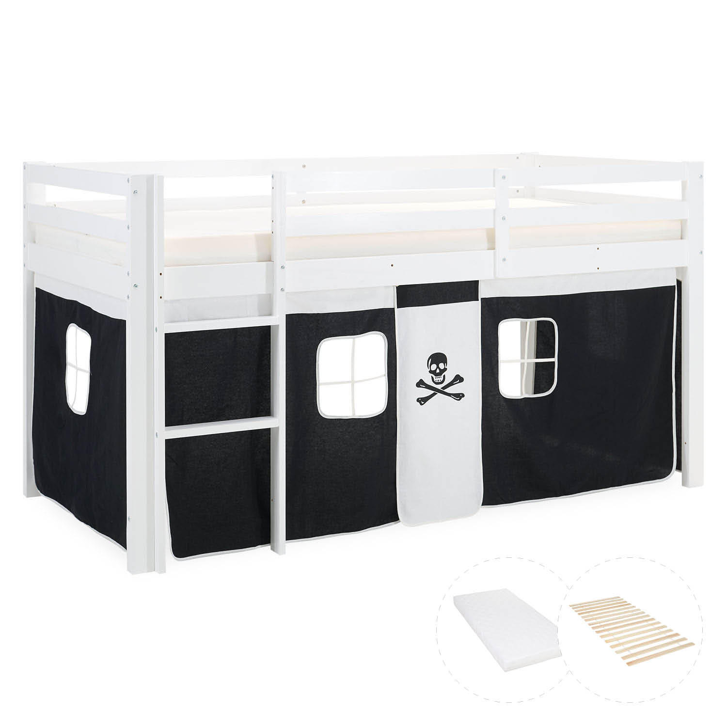 HOCHBETT mit Matratze 90/200 cm Pirat - Schwarz/Weiß, Holz - Homestyle4u