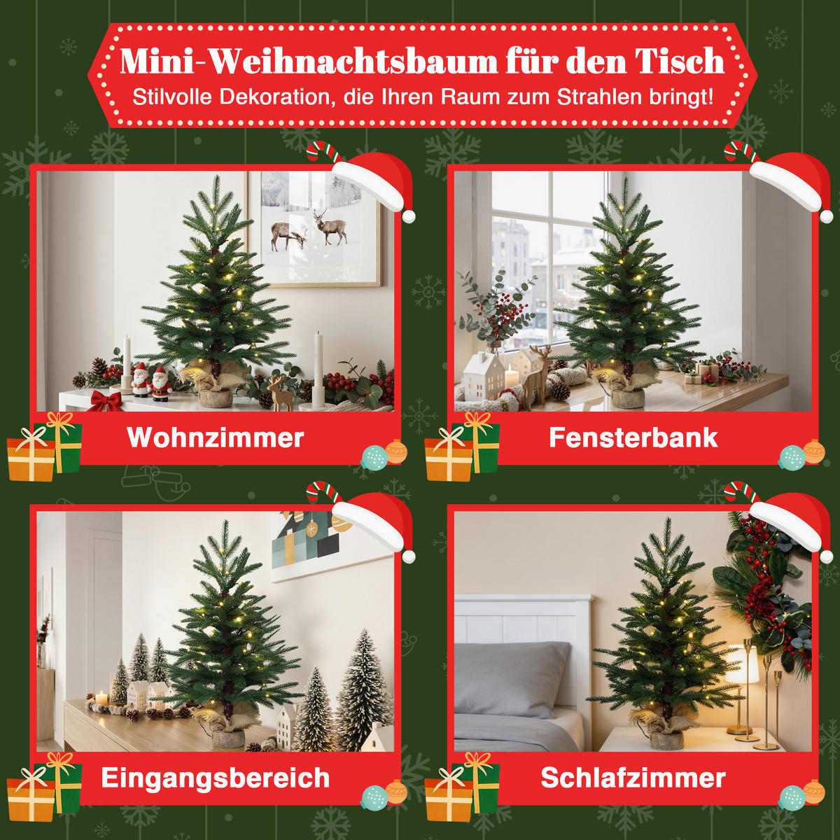 MINI Weihnachtsbaum 68 cm mit LED & Jutebasis - Grün, Kunststoff (43/68cm) - Hometopia