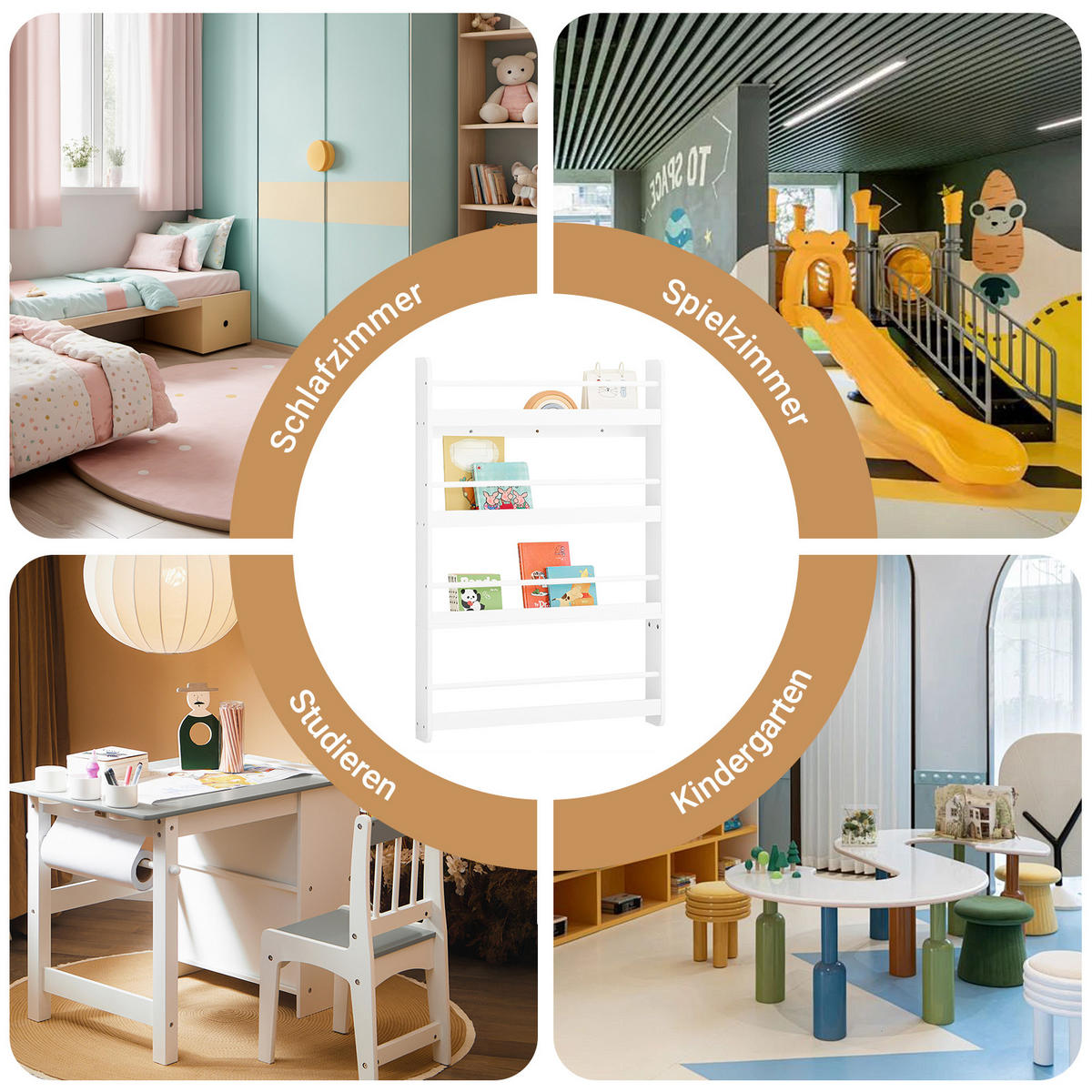 OTROŠKA KNJIŽNA POLICA s 4 policami Bela 80x12x118cm Minimalističen - bela, leseni material (12/118/80cm) - SoBuy