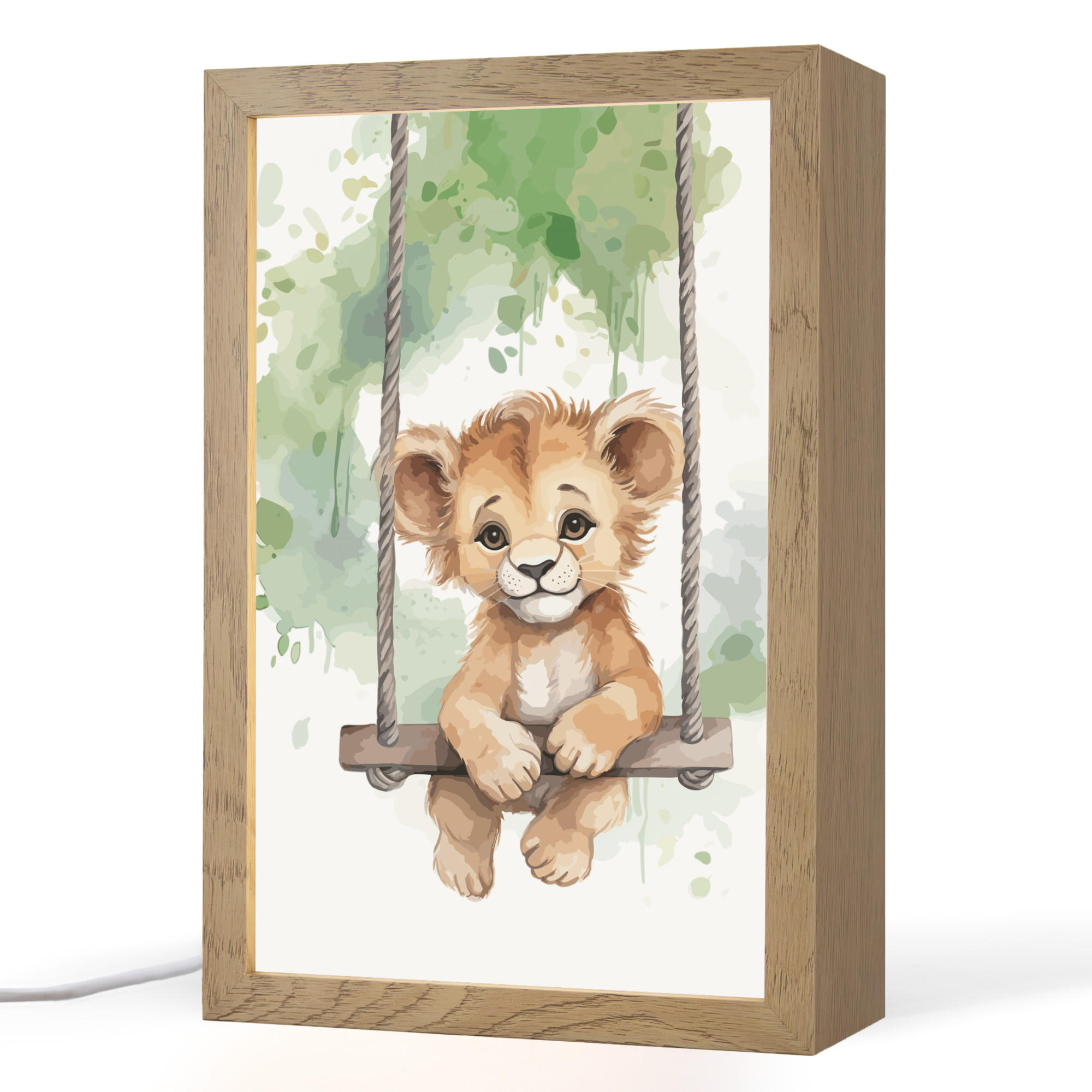 NACHTTISCHLAMPE Löwe - Tier - Kinder - Dschungel 20x30 cm - Weiß, Holzwerkstoff (8/20/30cm)