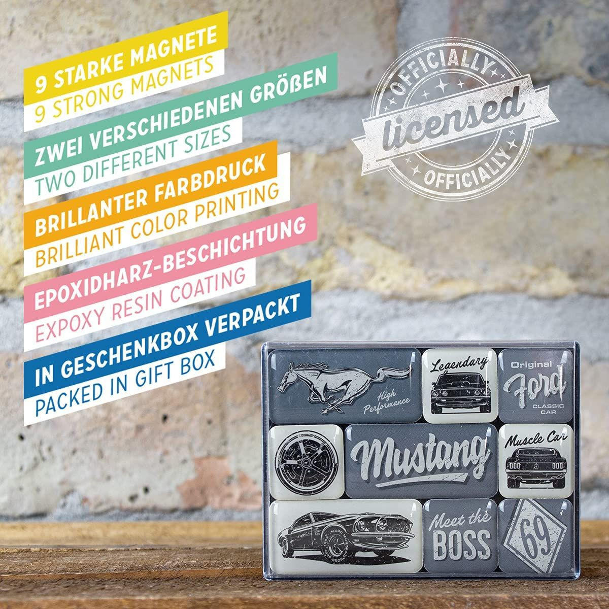 MAGNETSET 9-teilig Ford Mustang The Boss - Multicolor, Metall (9/7/2cm) - Nostalgic-Art