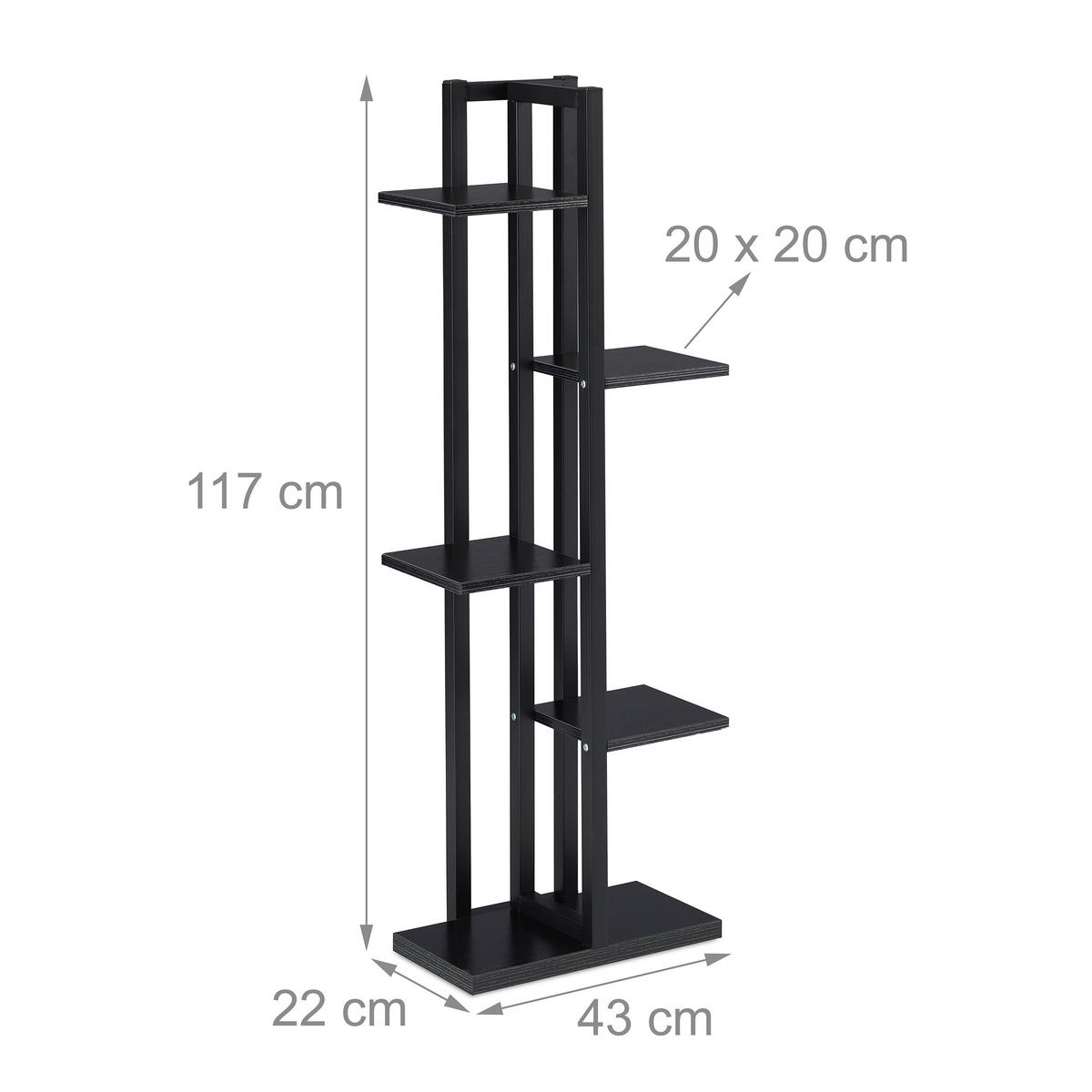 PFLANZENREGAL - Schwarz, Holzwerkstoff/Metall (43/117/22cm) - Relaxdays