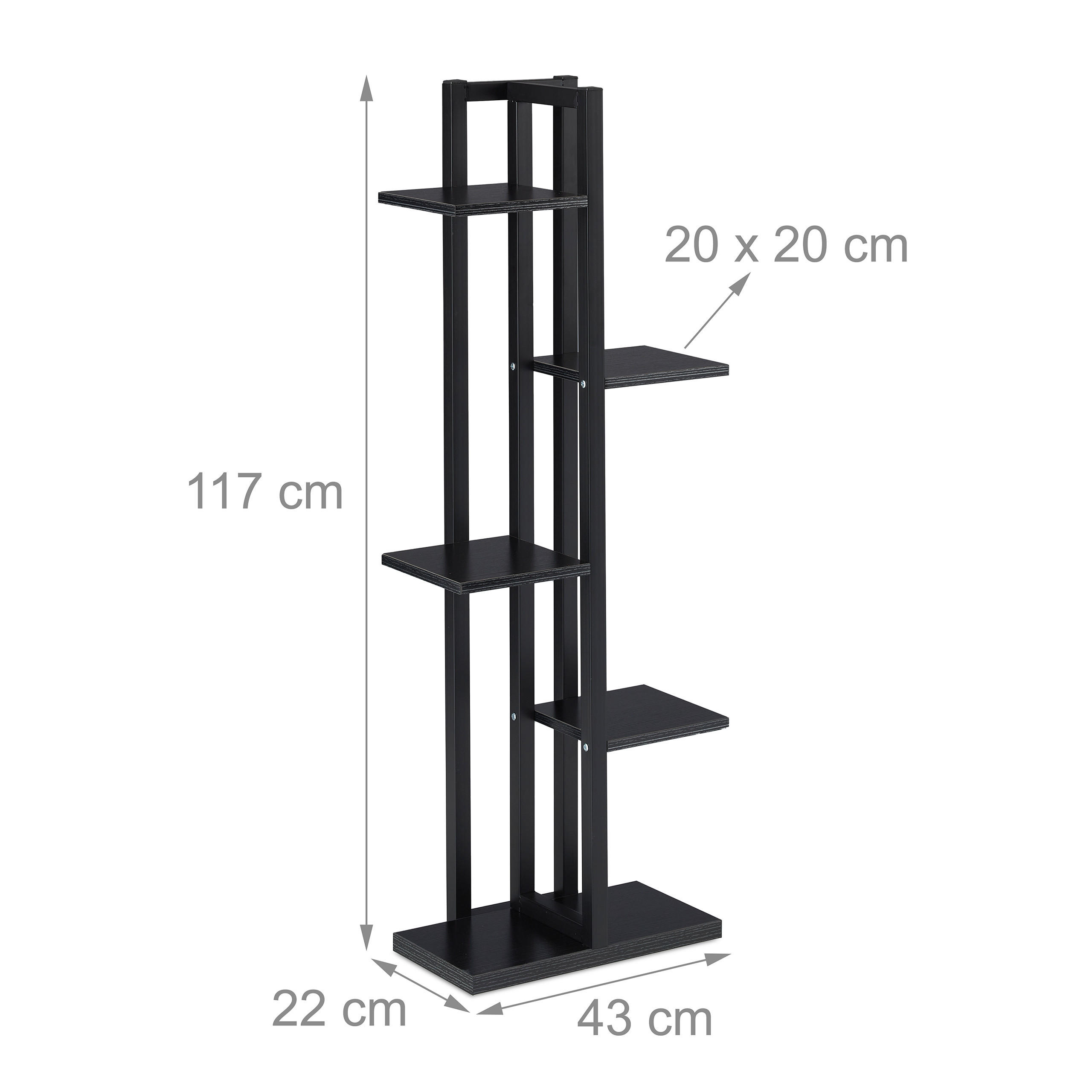 Thumbnail - Relaxdays Pflanzenregal, Schwarz, Metall, Holzwerkstoff, 43x117x22 cm, Wohnzimmer, Wohnzimmertische, Blumenständer