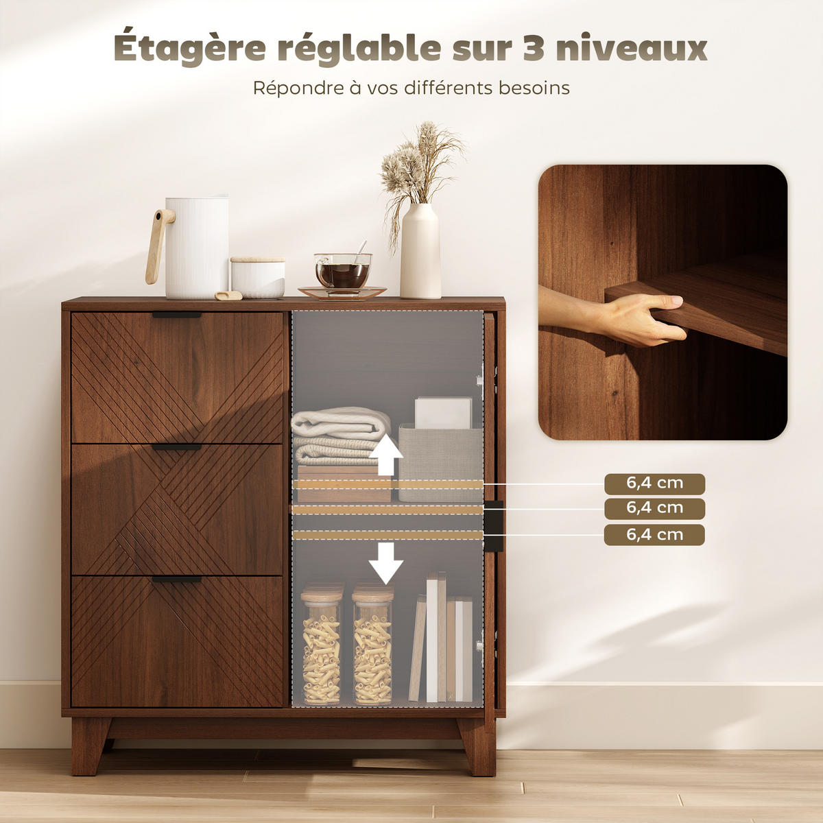 SIDEBOARD DE-11269 3 Schubladen Holzoptik Braun - Braun, Holzwerkstoff (75/80/39cm) - ComfortXL