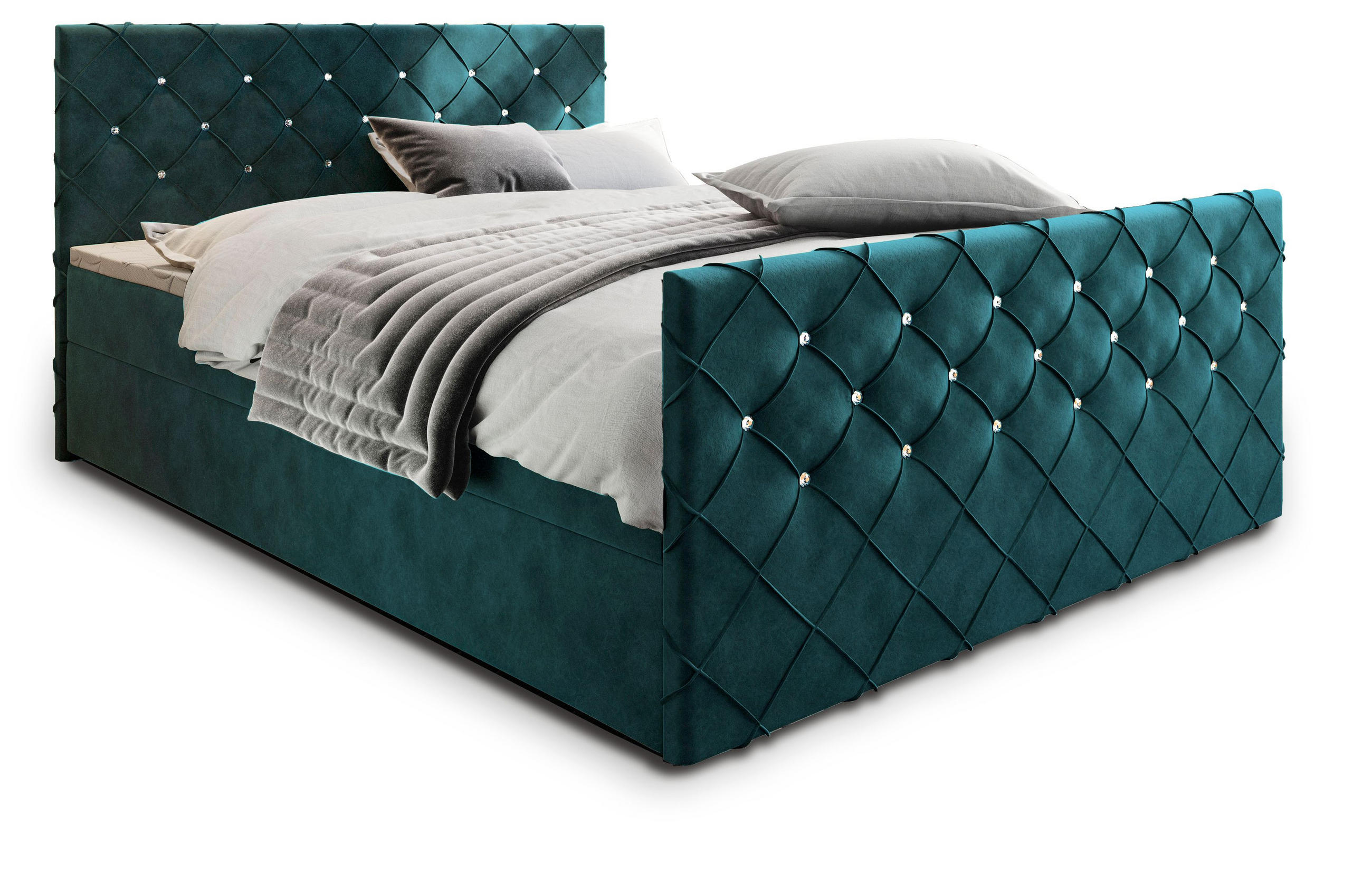 BOXBETT MANDI 140x200 cm mit Matratze und Topper - Blau - Blau/Grün, Holz (140/200cm) - MASSENO