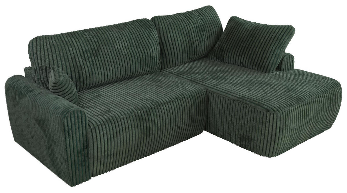 ECKSCHLAFSOFA CUBO L Grün Cord - rechts - Schwarz/Grün, Kunststoff/Textil (187/273cm) - MKS