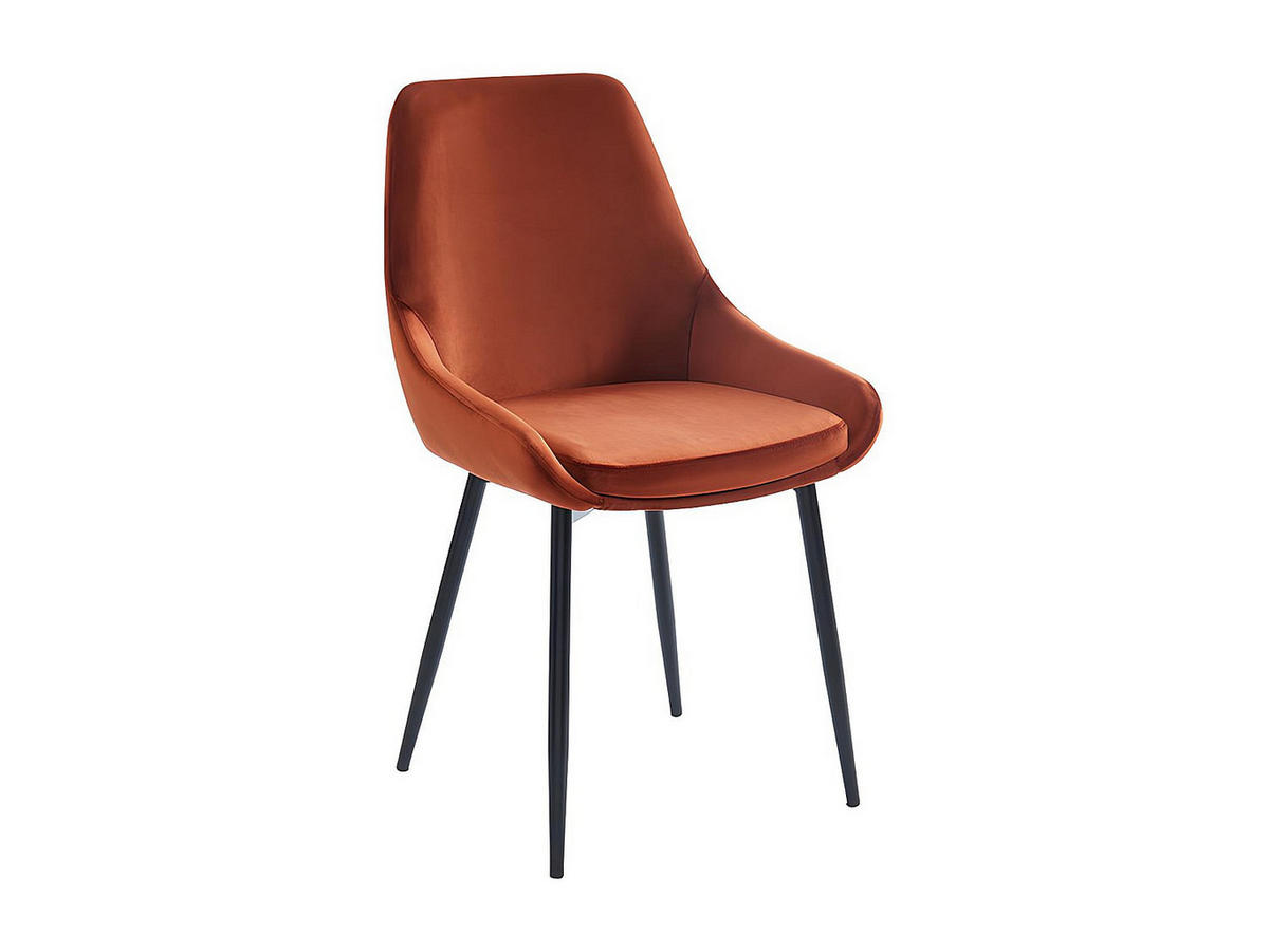 STUHL 2er-Set - Samt & Schwarzes Metall - Terracotta - MASURIE - Dunkelorange, Textil (49/85.5/56cm) - Vente-Unique