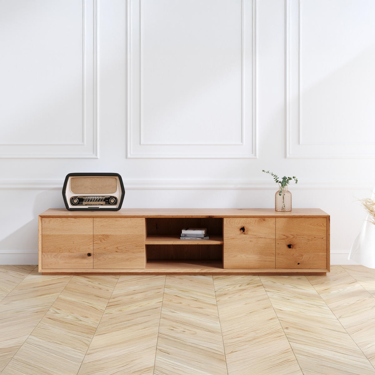 TV-SCHRANK Pavo aus massivem Eichenholz 200 cm - Eichefarben/Naturfarben, Holz (200/43/45cm) - Danzz