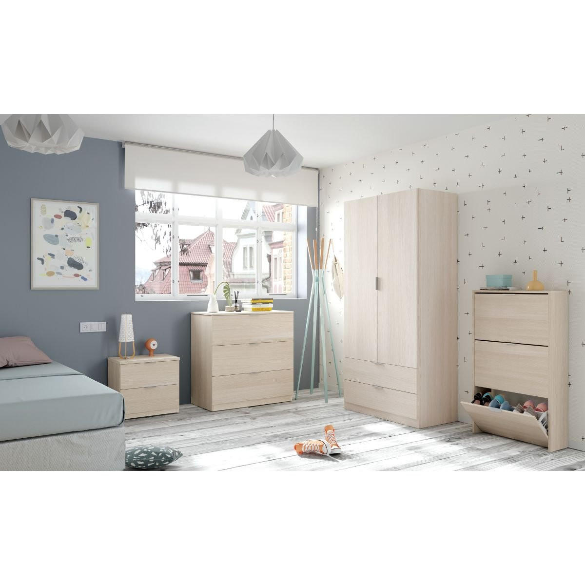 SCHUHSCHRANK 3 Klappen Zapateros - L60 cm - Eichefarben, Holzwerkstoff (22/113/60cm) - Calicosy