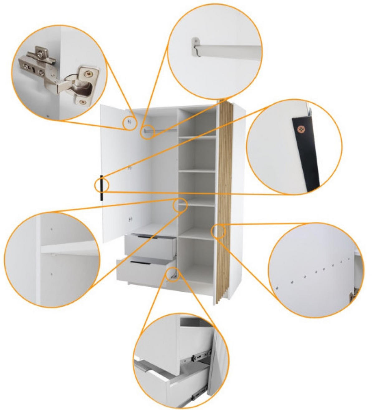 SCHRANK Schwarz ORE 102 Mit Lamellen Und Spiegel Craft Gold - Eichefarben/Goldfarben, Holzwerkstoff (102/200/51cm) - Sepro Meble