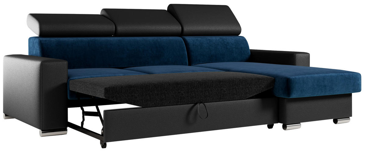 ECKSOFA FOX-L Dunkelblau/Schwarz - Silberfarben/Schwarz, Kunststoff/Textil (242/168cm) - MKS
