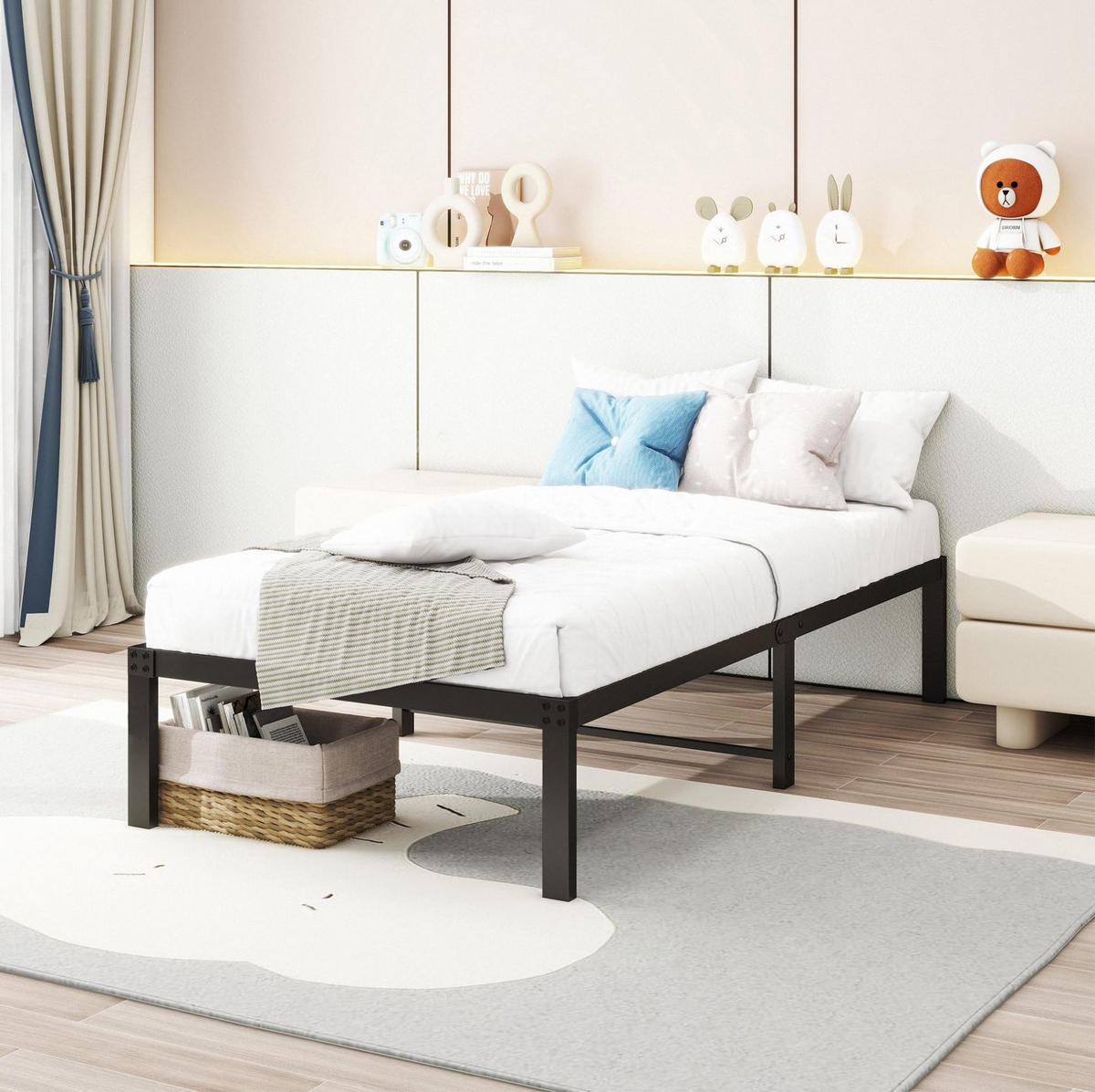 BETT 90/200 cm aus Metall in Schwarz mit Stauraum und geräuscharm - Schwarz, Metall (90/200cm) - Flora Grace