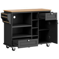 KÜCHENINSEL 129/46/92 cm Schwarz mit Holzplatte, Schubladen, Schrank, Regal und 5 Rollen - Schwarz, Holz/Holzwerkstoff (129/92/46cm) - Oxeza