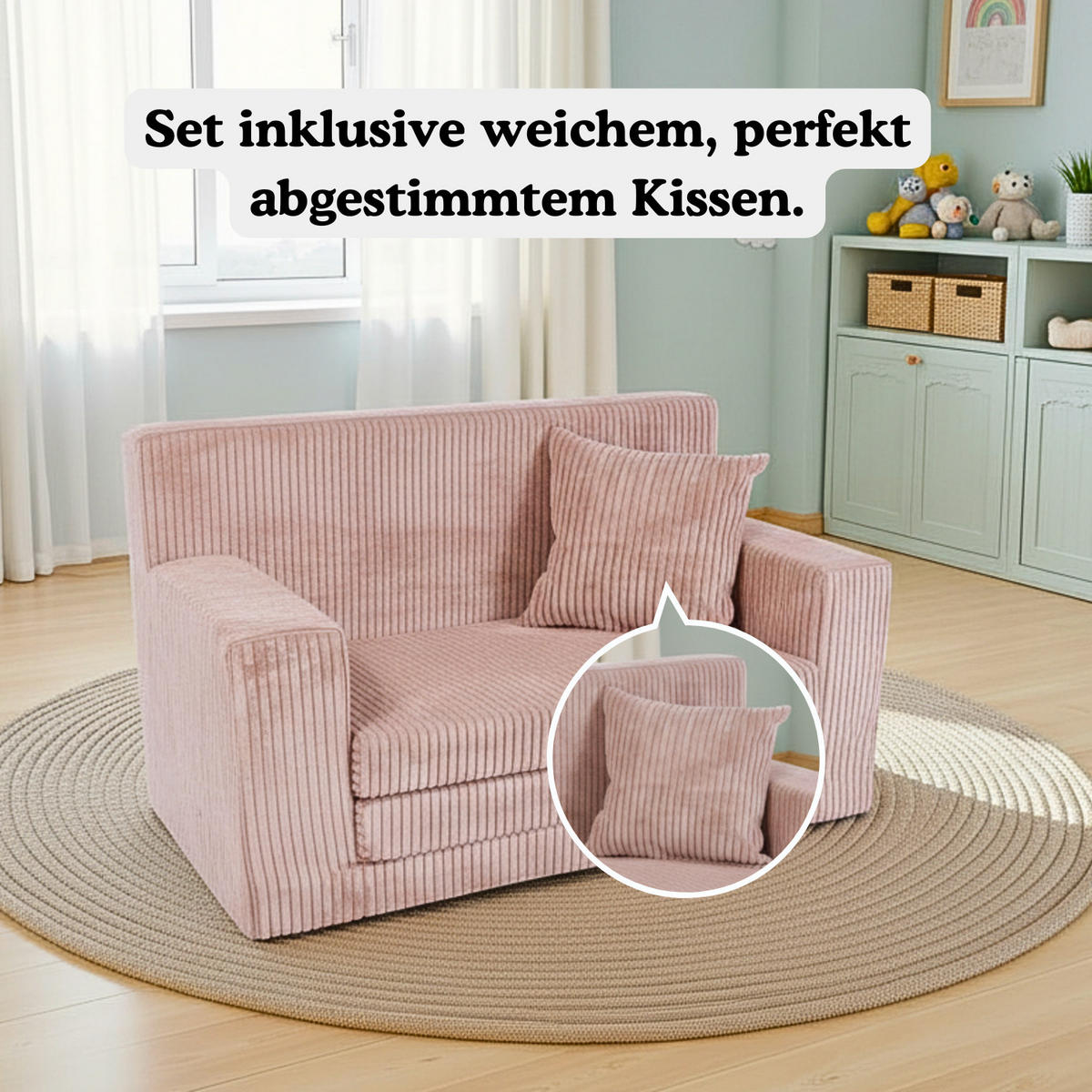 KINDERSOFA aus Kuschel-Cord in Altrosa - Altrosa, Textil (83/47/43cm) - Fortisline