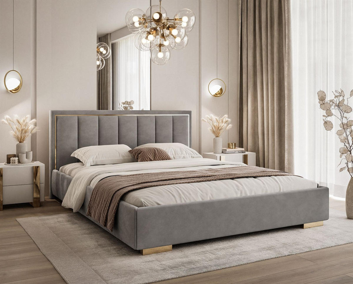 POLSTERBETT AURELIA 140x200 mit Stauraum für Bettwäsche und Rahmen Jasmine 90 - Dunkelgrau, Textil (140/200cm) - Lookway