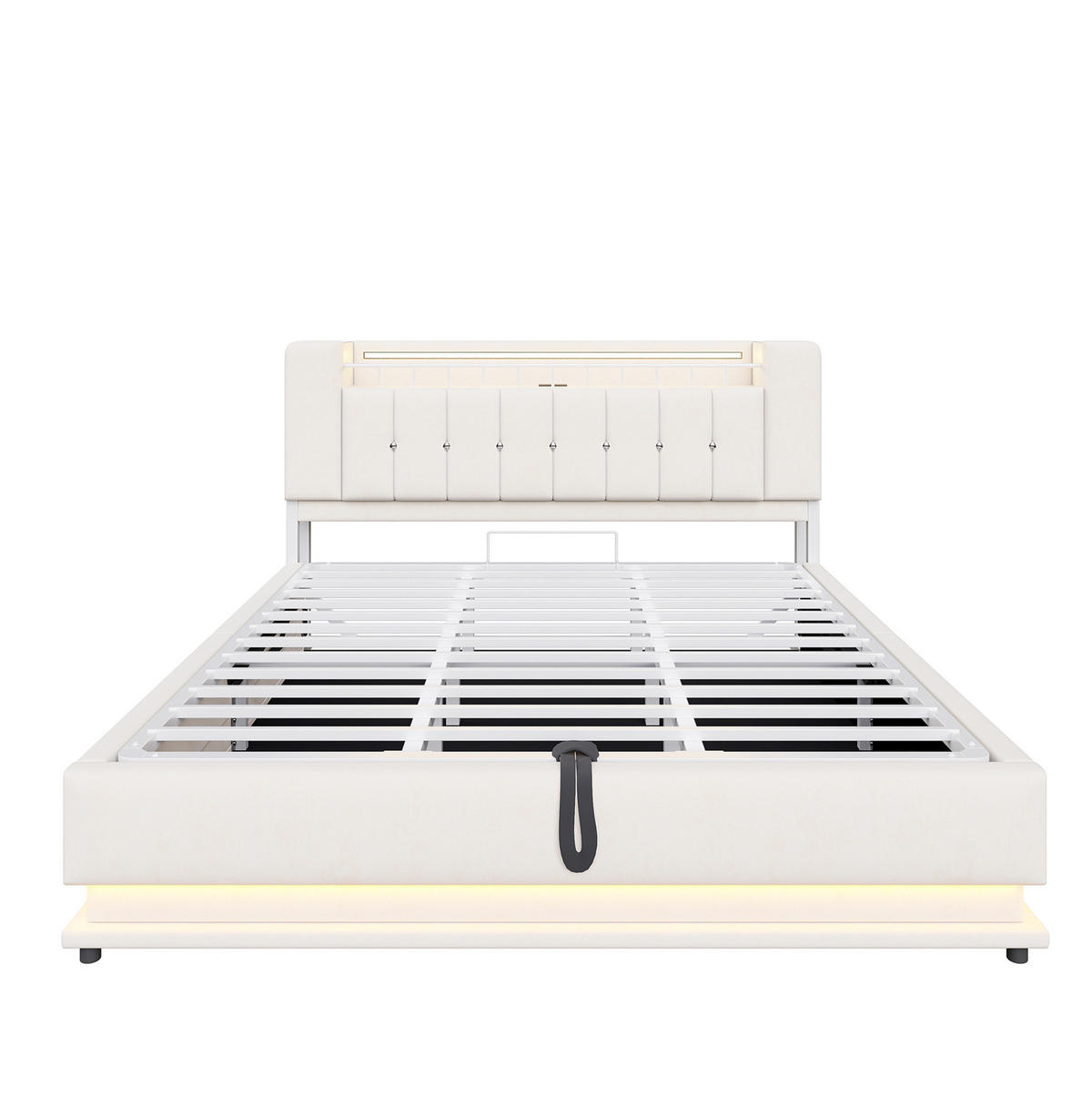 POLSTERBETT 180/200 cm Beige mit LED-Beleuchtung und Stauraum Samtbezug - Beige, Textil (180/200cm) - OKWISH