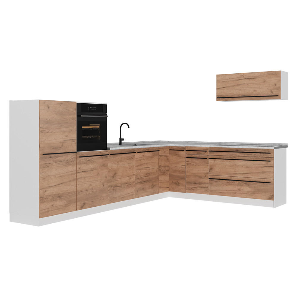 Vicco Eckküche Honigeiche, Weiß 327x143x60 cm