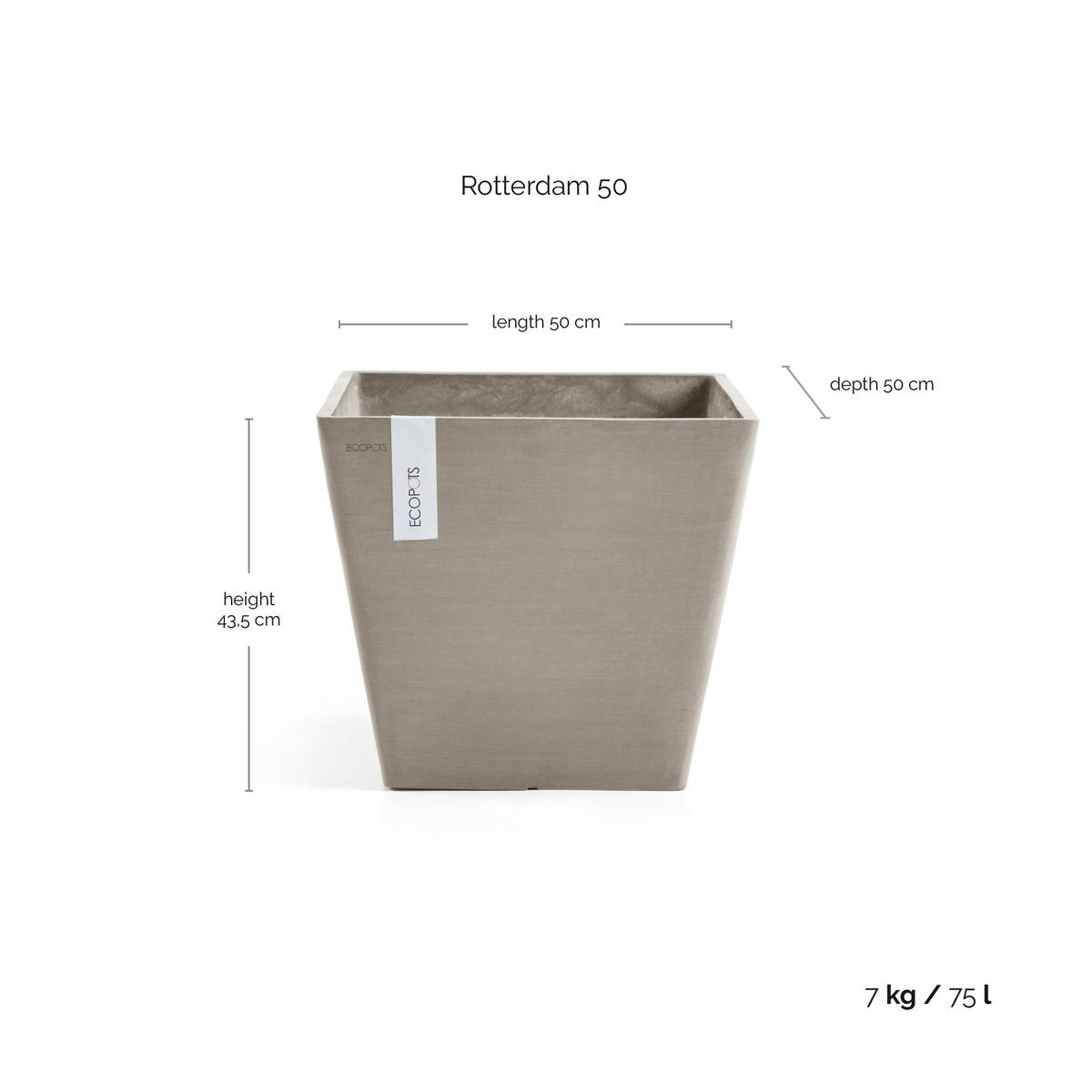 BLUMENTOPF Rotterdam 50/50/43,5 cm Taupe - Taupe, Kunststoff (50/43.5cm) - Ecopots
