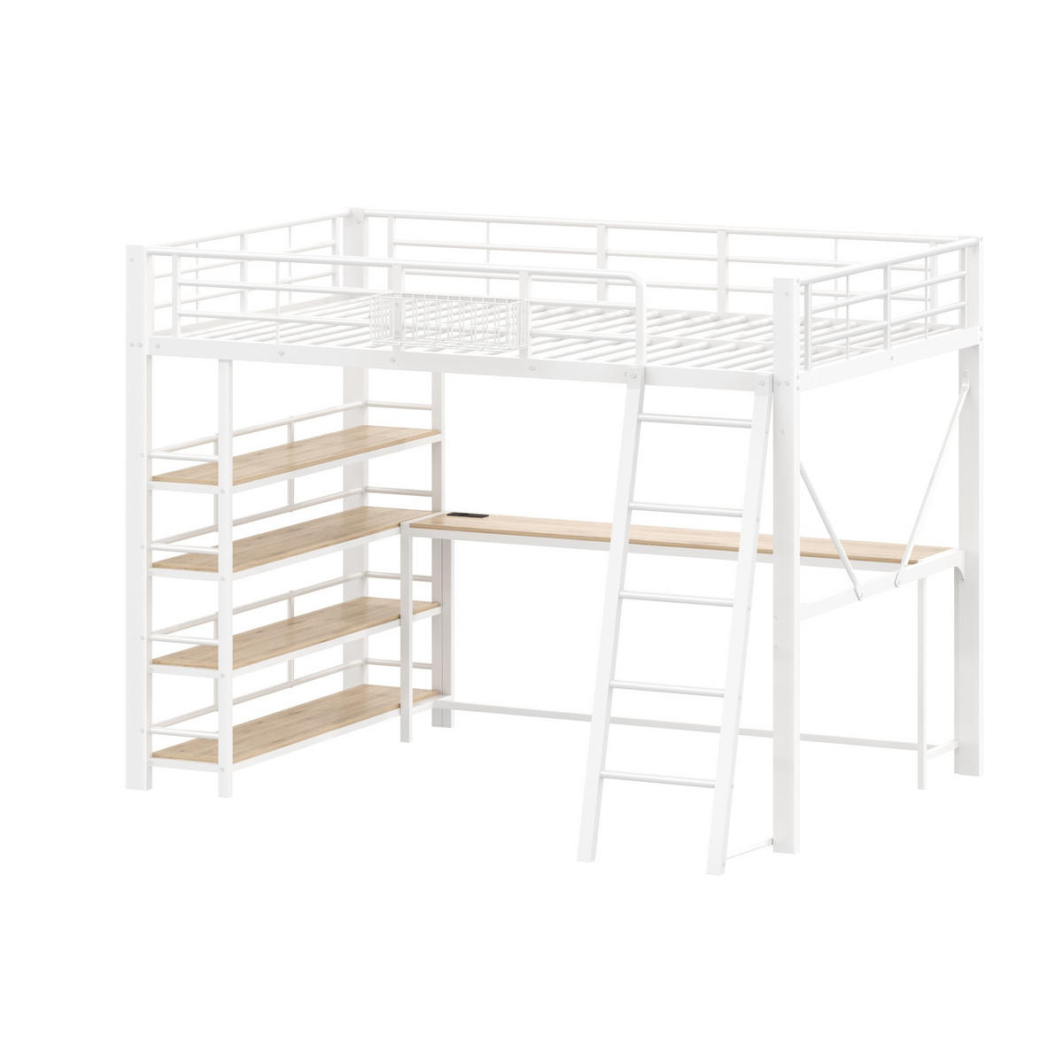 HOCHBETT 140x200 cm in Weiß mit Schreibtisch, LED-Beleuchtung und Stauraum - Weiß, Holzwerkstoff (140/200cm) - IVMEU