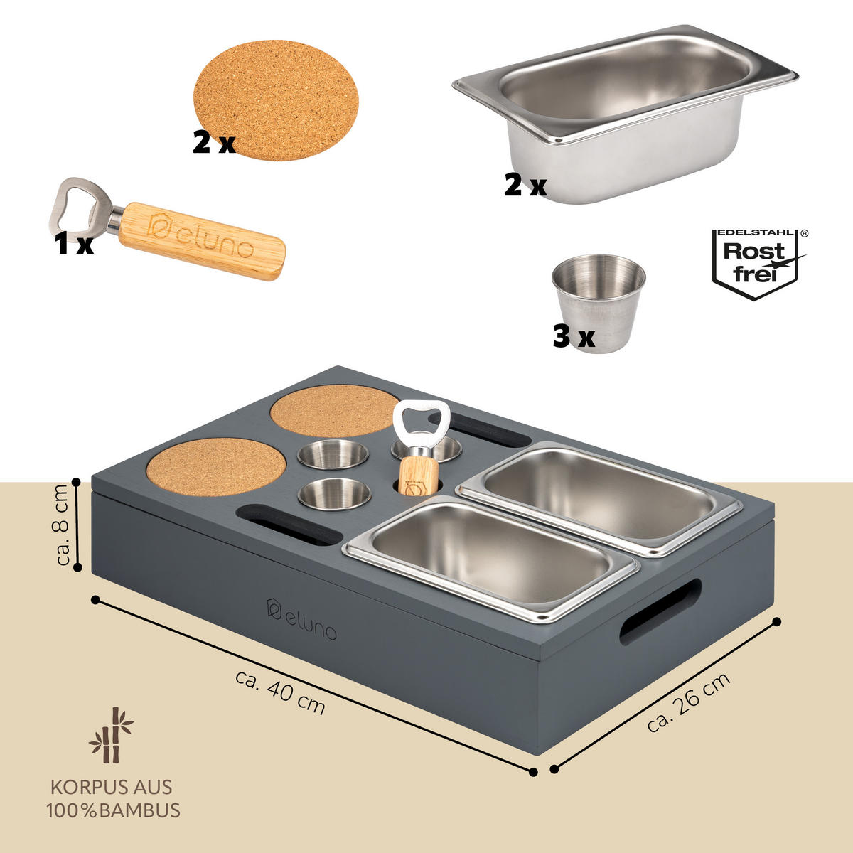 COUCHBAR mit abnehmbarem Deckel, Bambus, grau - Dunkelgrau, Holz (27.5/8/40cm) - eluno