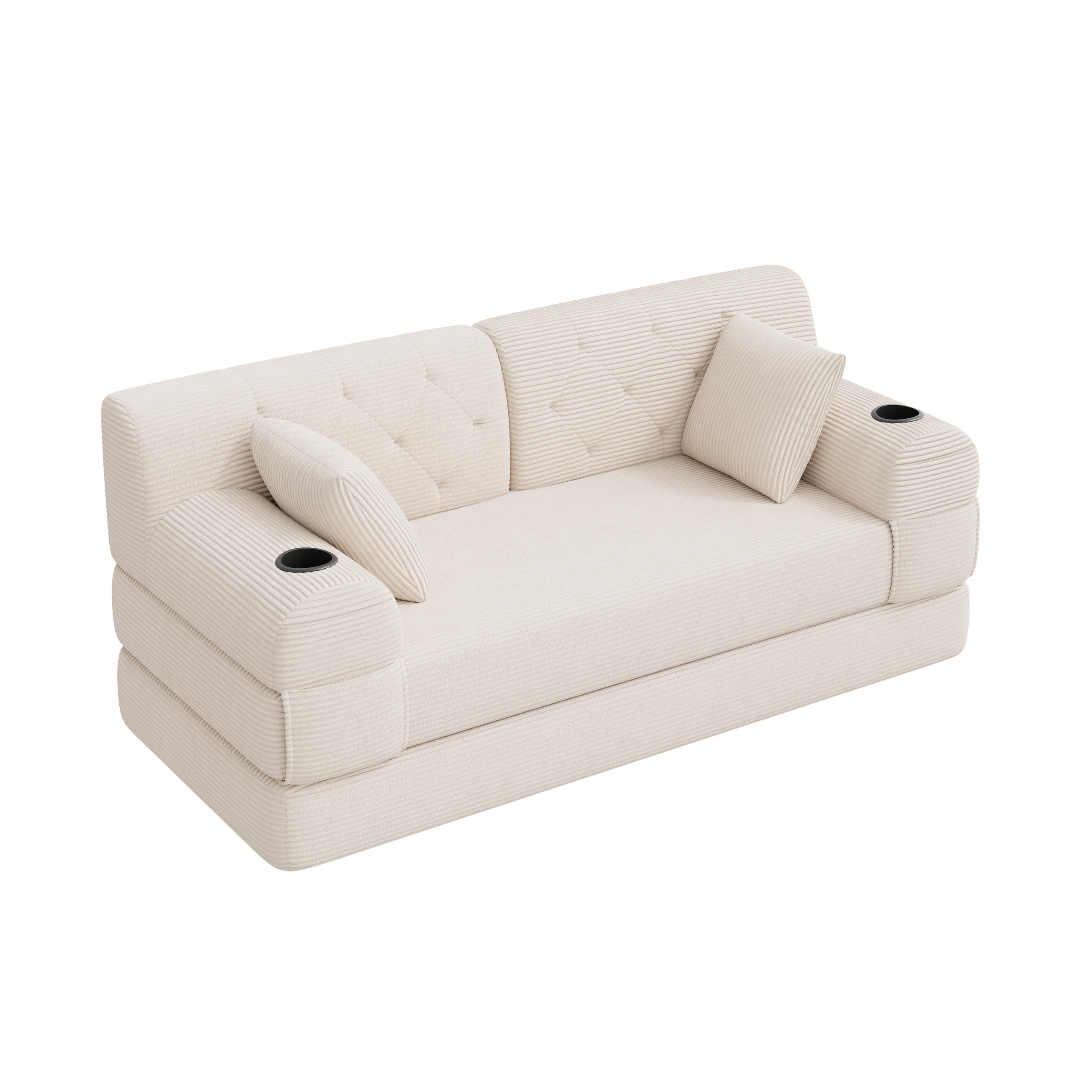 SCHLAFSOFA mit Liegefunktion, Getränkehaltern und Seitentaschen aus Cord Beige - Beige, Textil (168/81/80cm) - EVRYAE