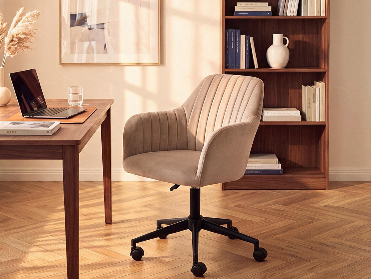 BÜROSTUHL ohne Armlehnen - 59 cm x 61.5 cm - samt - beige Eleana - Beige/Schwarz, Textil/Metall (59/89/61.5cm) - Vente-Unique