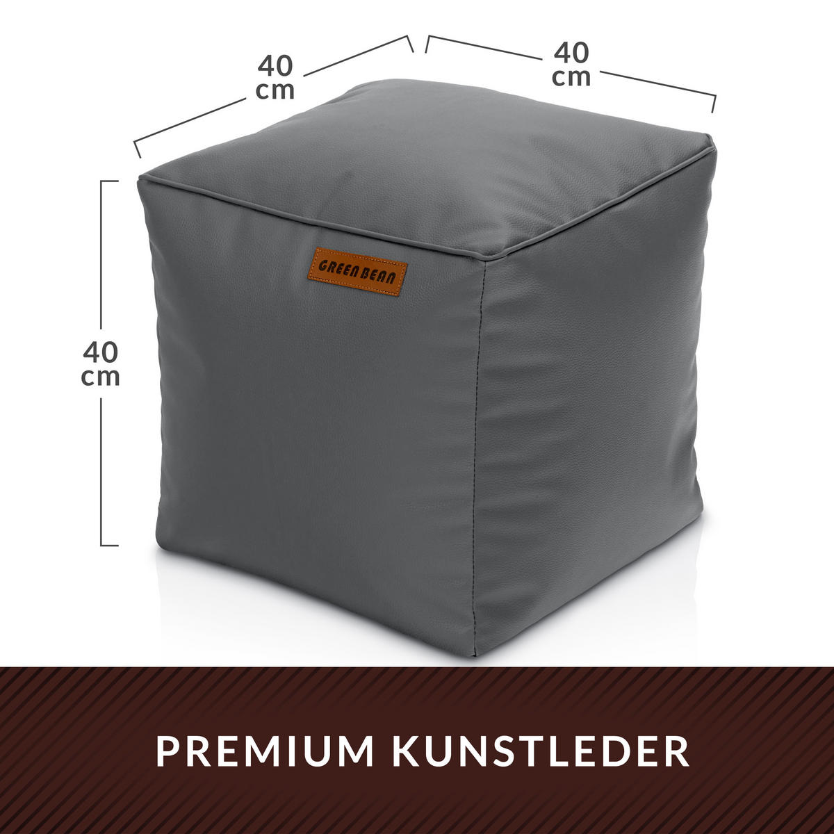 INDOOR HOCKER Cube eckig Kunstleder - Grau, Textil (40/40/40cm) - Green Bean