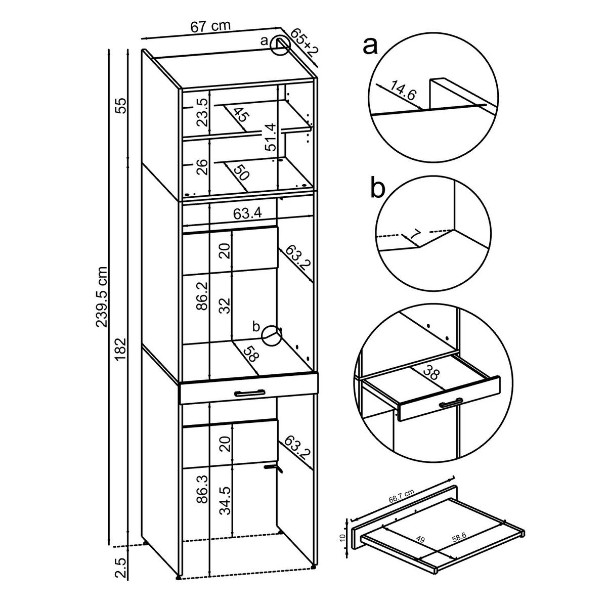 WASCHMASCHINENSCHRANK DUO-I 67cm Breit, 240cm Hoch - Schwarz, Holzwerkstoff (67/240/67cm)