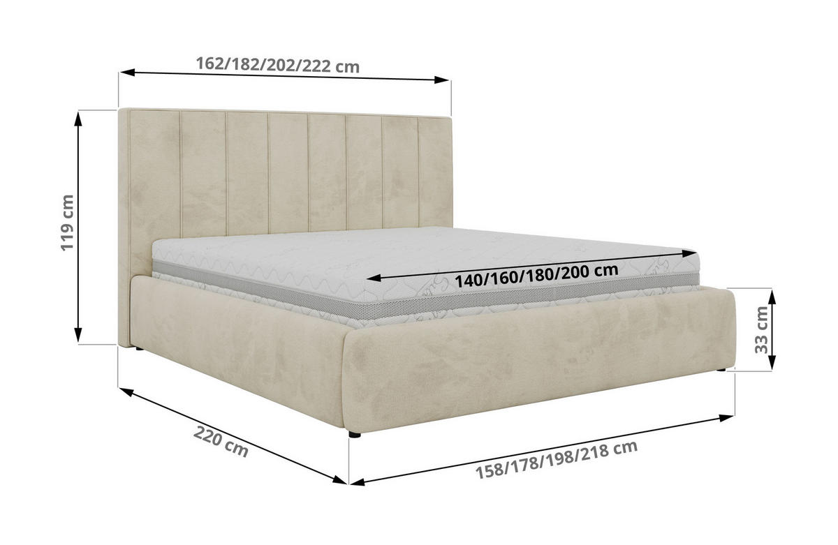 ČALOUNĚNÁ POSTEL TENARDO CLASSIC 200/200 - Béžová Samet - bez matrace - černá/béžová, textil/plast (200/200cm) - MKS