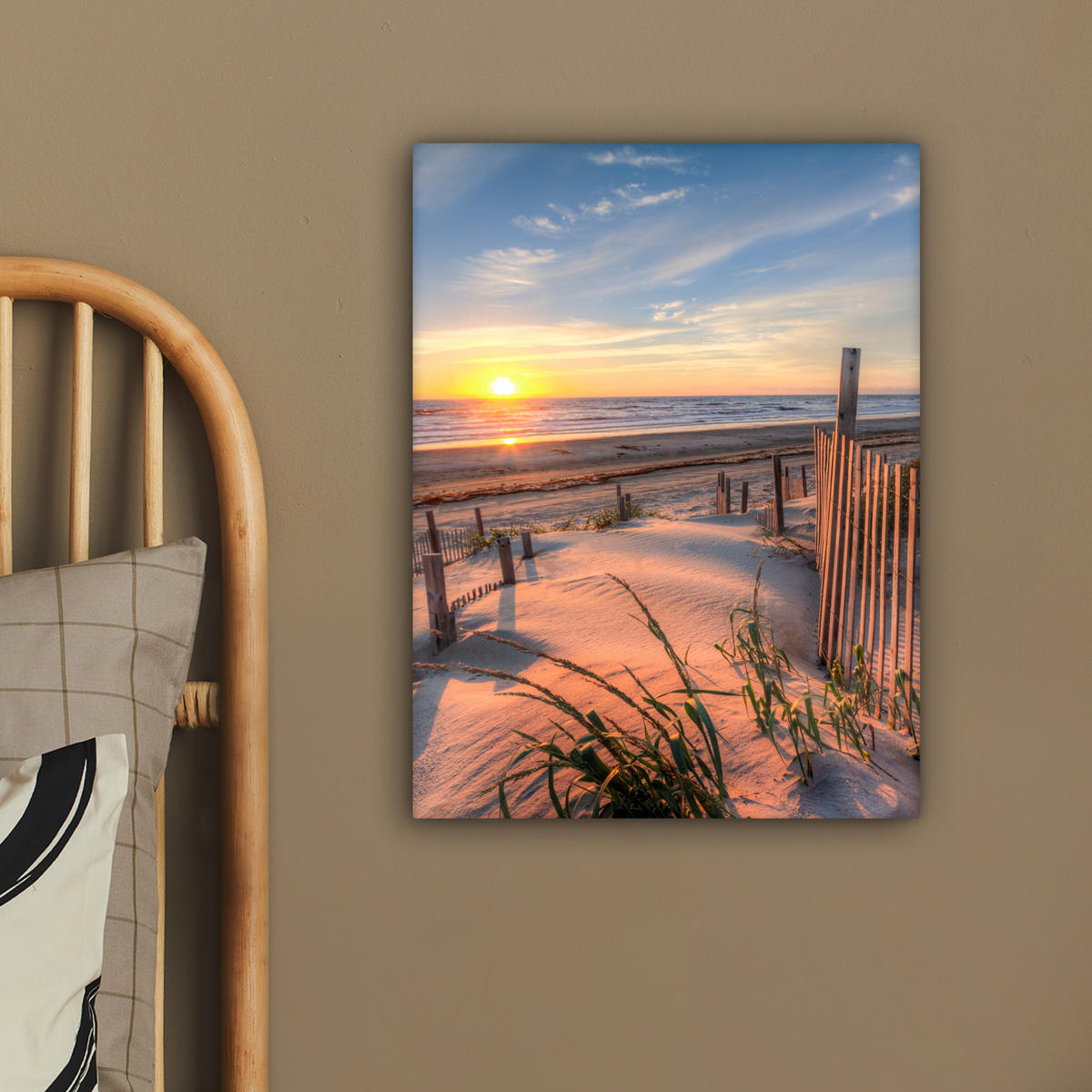 LEINWANDBILD Strand - Meer - Düne - Sonnenuntergang - Landschaft 30x40 cm - Beige, Textil (30/40cm) - MuchoWow