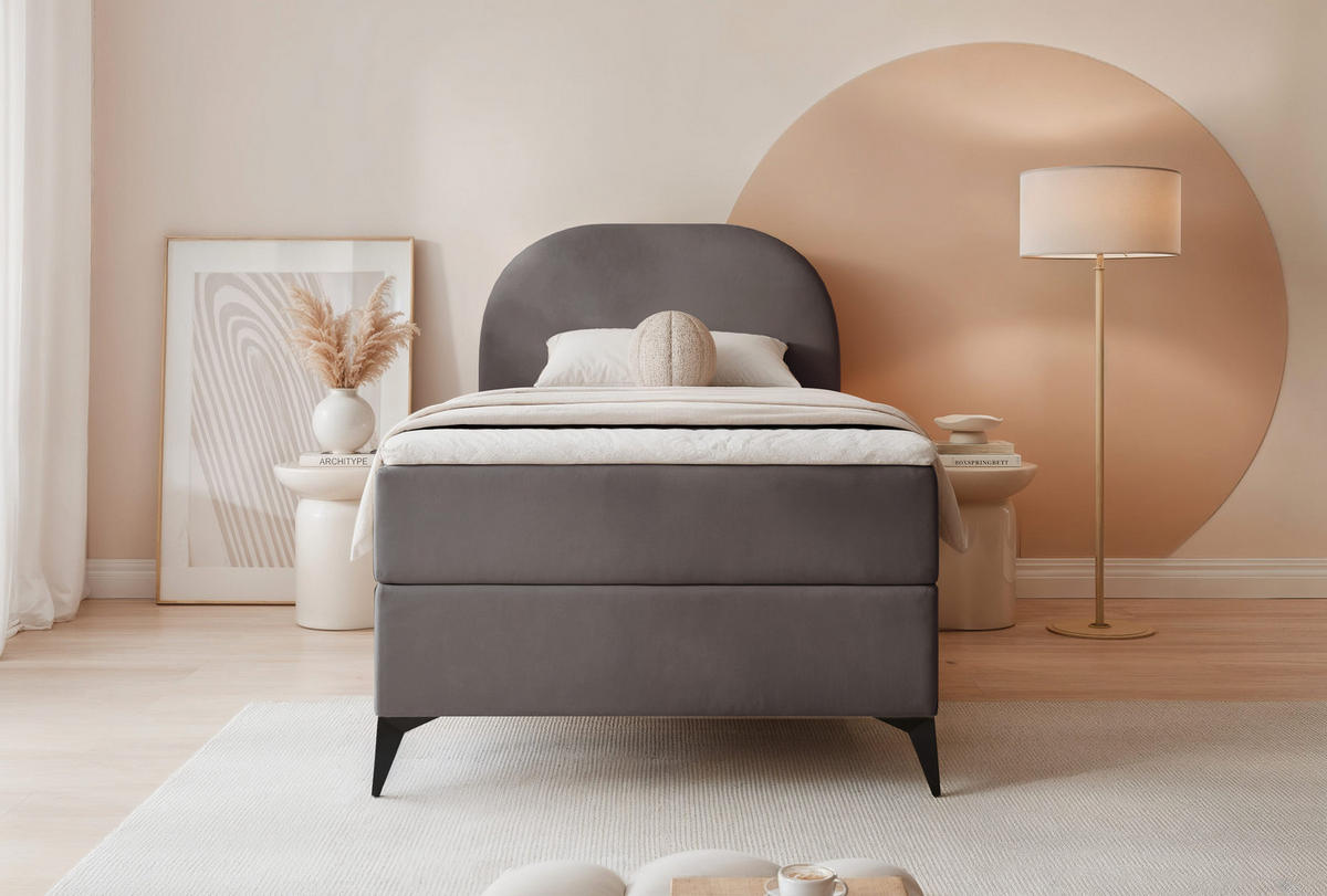 BOXBETT NOELIA 100/200 cm Öffnung rechts, mit Matratze, Dunkelgrau - Dunkelgrau, Holzwerkstoff/Textil (100/200cm) - Idohome