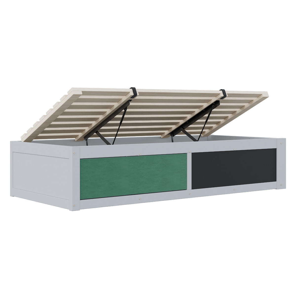 KINDERBETT 90/200 cm Grau mit hydraulischer Aufbewahrung und Kreidetafel - Grau, Holzwerkstoff (90/200cm) - OKWISH