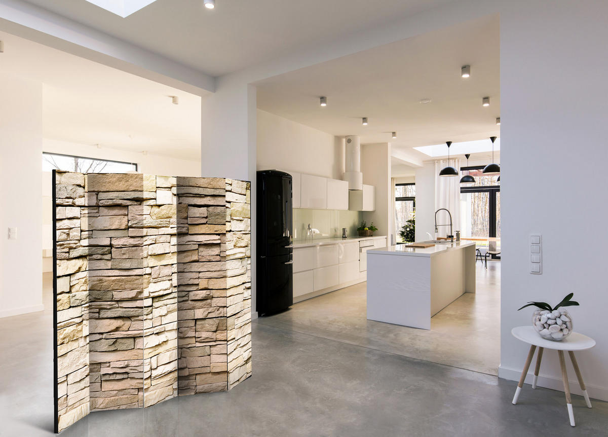 PARAVENT Beidseitig Bedruckter 5-tlg 225x172 cm Schiefer 3D - Braun, Holz/Textil (225/172/3cm) - Muralo