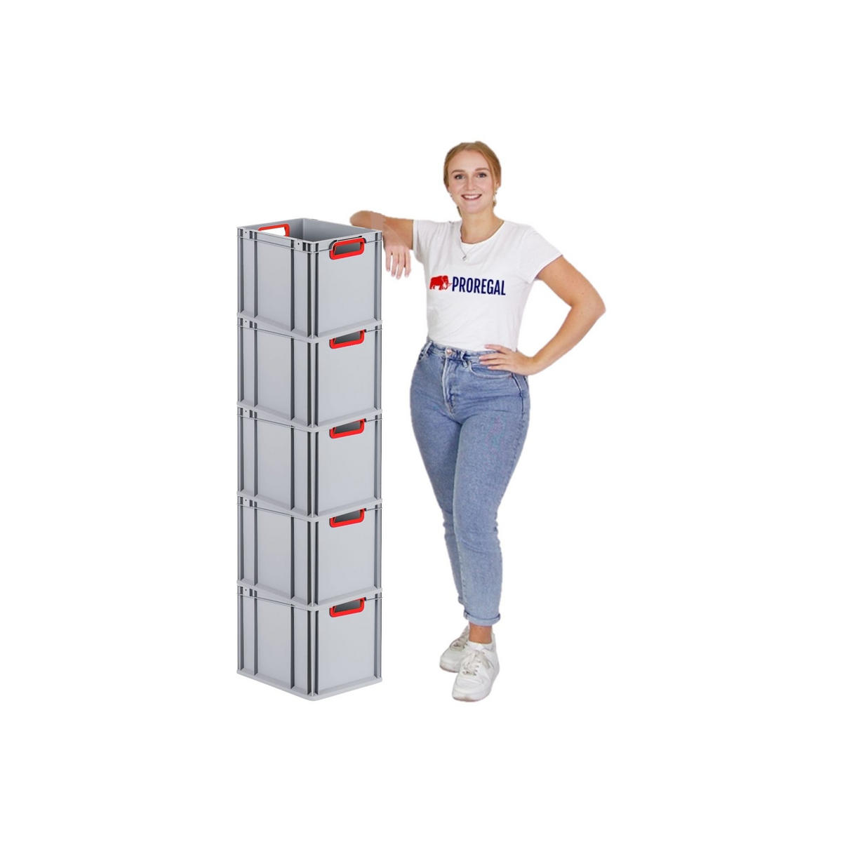 EUROBOX 5x Nextgen Color Mit Auflagedeckel 32x30x40cm Griffe Rot Offen - Rot, Kunststoff (30/32/40cm) - PROREGAL