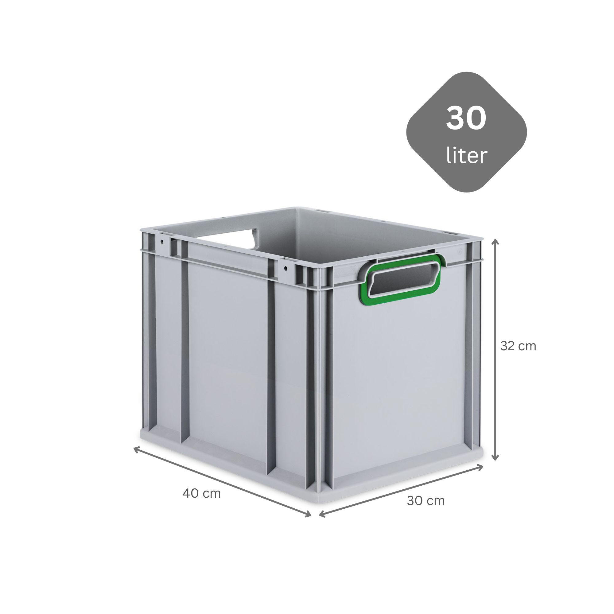 EUROBOX Nextgen Color 32x30x40cm 30 Liter Griffe Grün Offen - Grün, Kunststoff (30/32/40cm) - PROREGAL