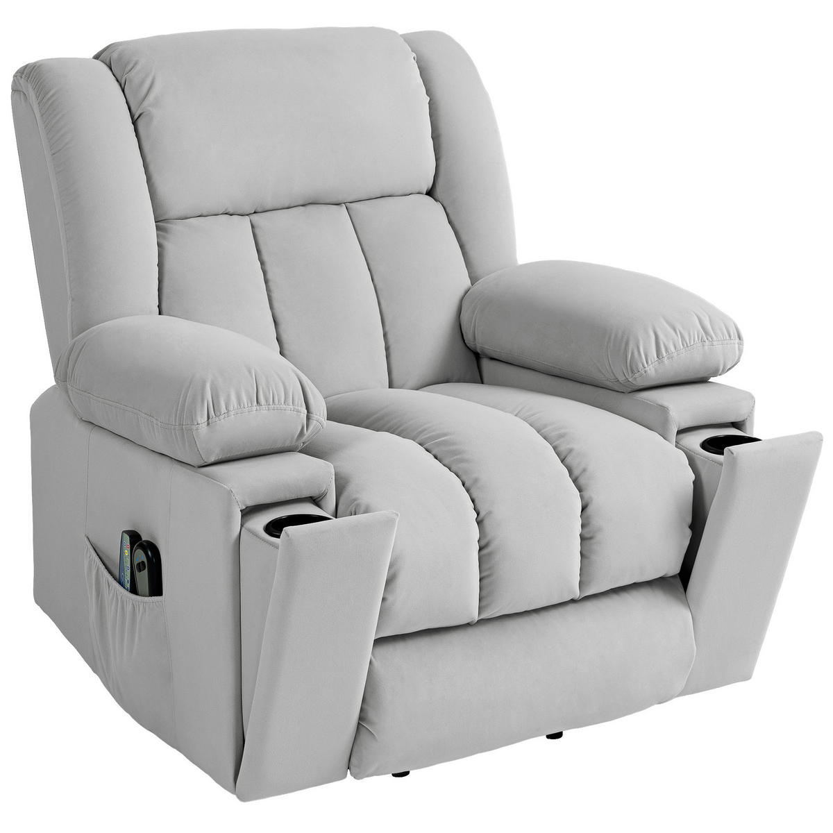 MASSAGESESSEL DE-06407 45° Lift, 135° neigbar, Wärme, USB Samtartiger Stoff - Hellgrau, Metall (93/104/101cm) - ComfortXL