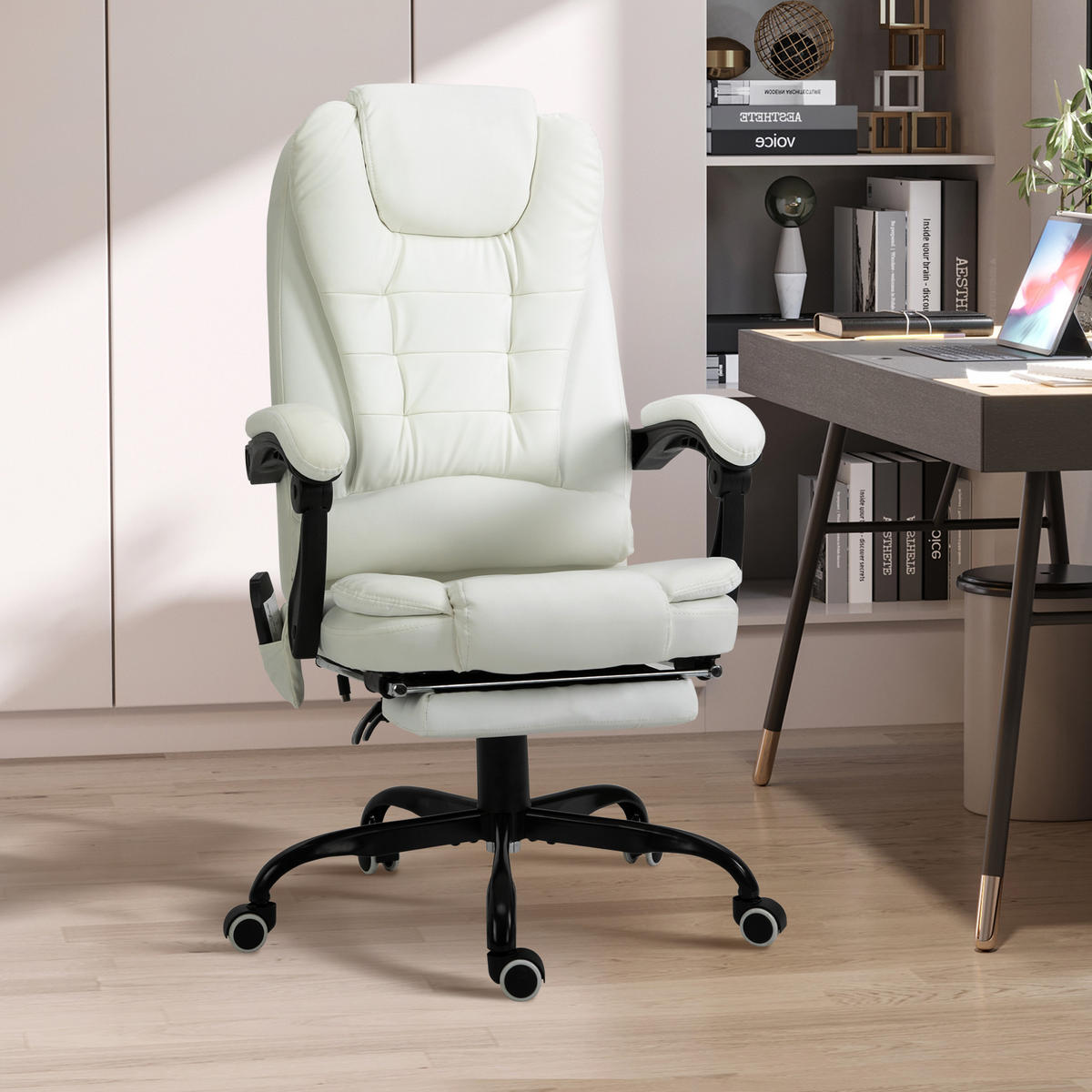 CHEFSESSEL DE-11646 ergonomisch mit Massagefunktion & Fußstütze Weiß - Weiß, Metall (79/121/67cm) - ComfortXL