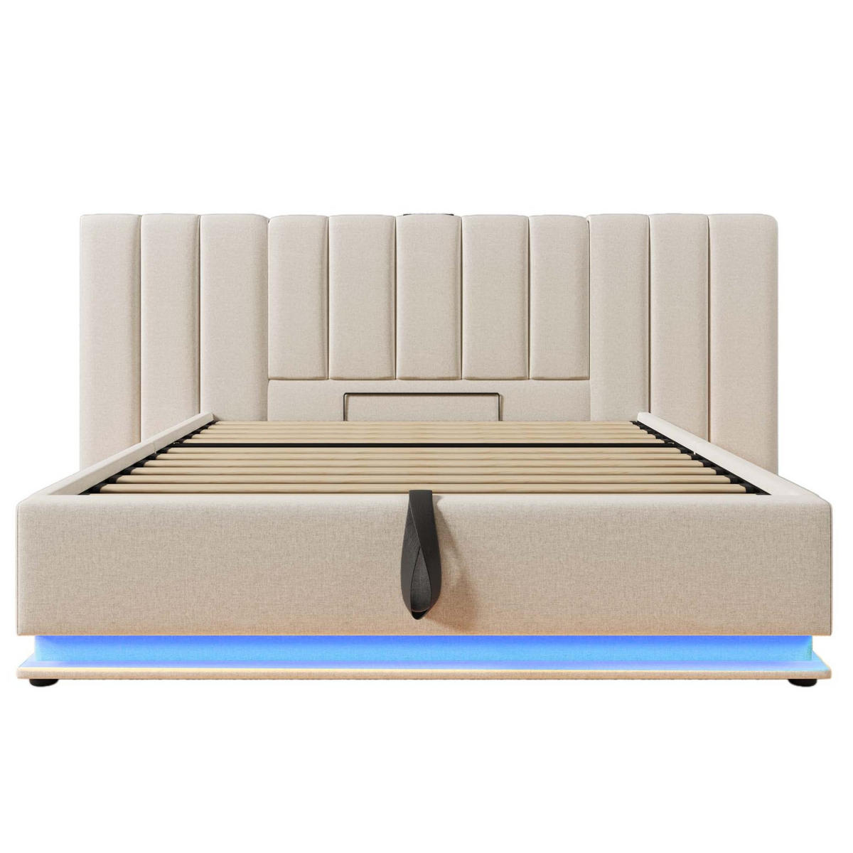 POLSTERBETT 160/200 cm Beige mit Stauraum und LED-Beleuchtung - Beige, Textil (160/200cm) - Flora Grace