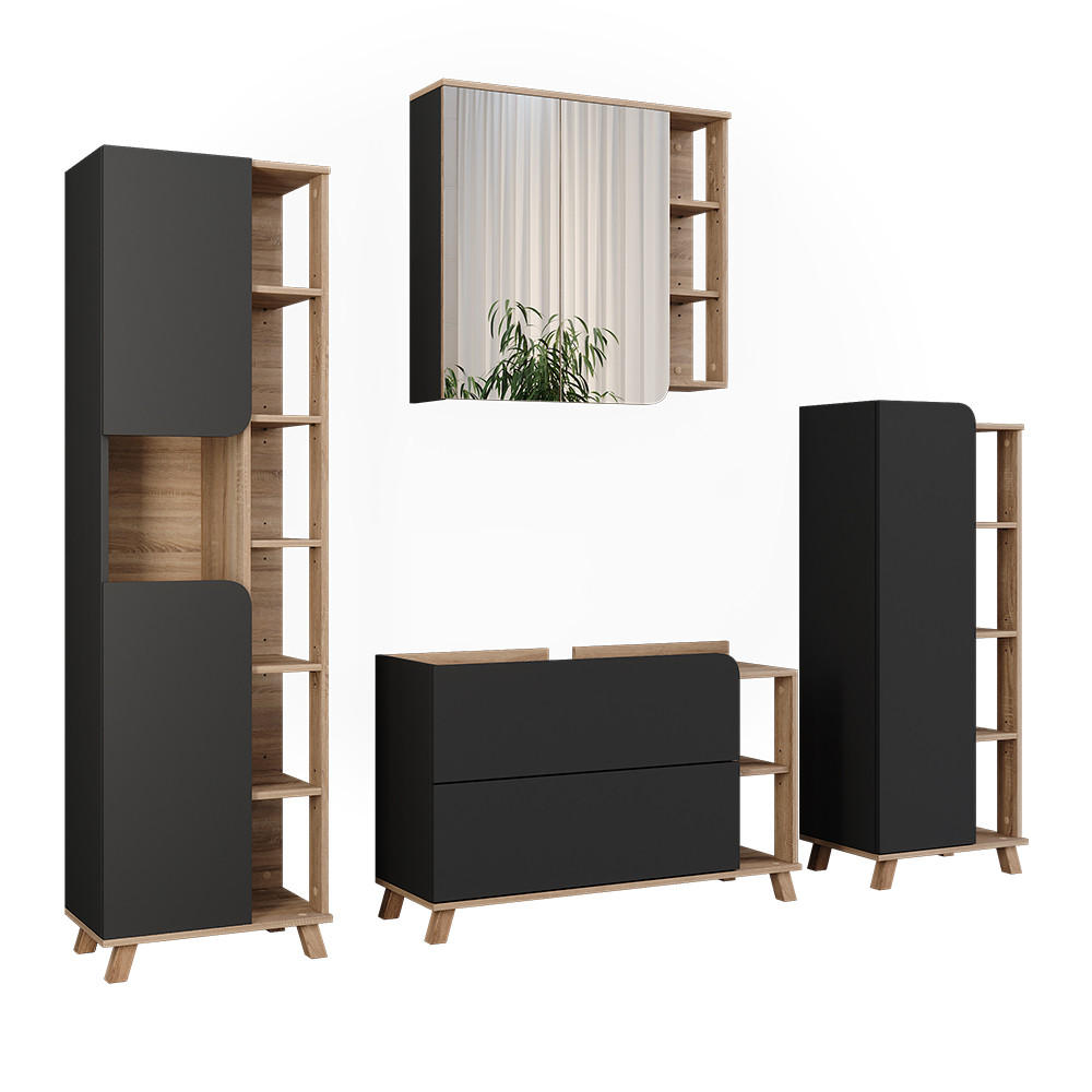 BADMÖBEL-SET Karen Sonoma/Anthrazit 4 Teile - Anthrazit, Holzwerkstoff (100/65/35cm) - Vicco