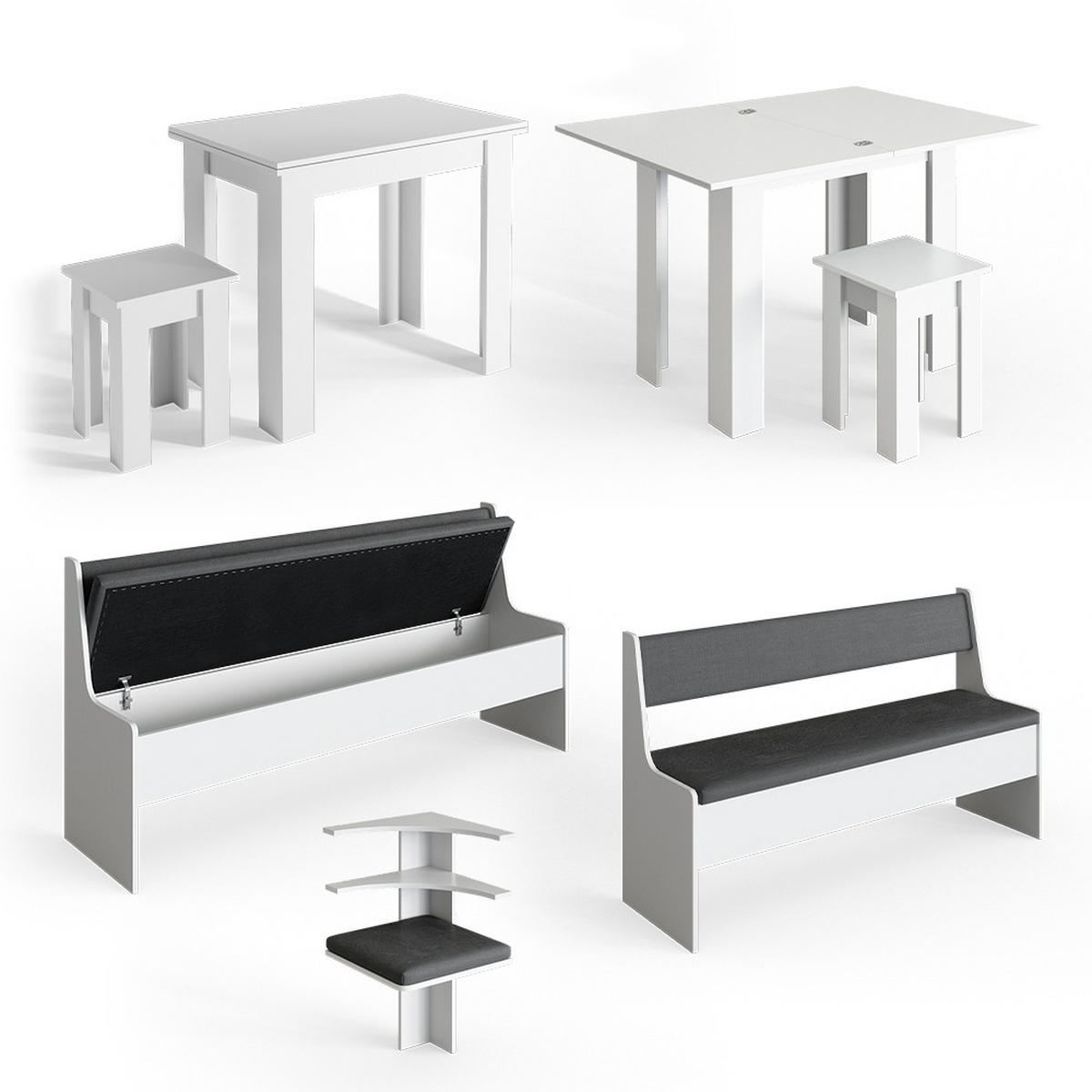 ECKBANKGRUPPE Roman Weiß 210 x 41.5 cm mit Tisch - Anthrazit/Weiß, Holzwerkstoff (210/80/180cm) - Vicco