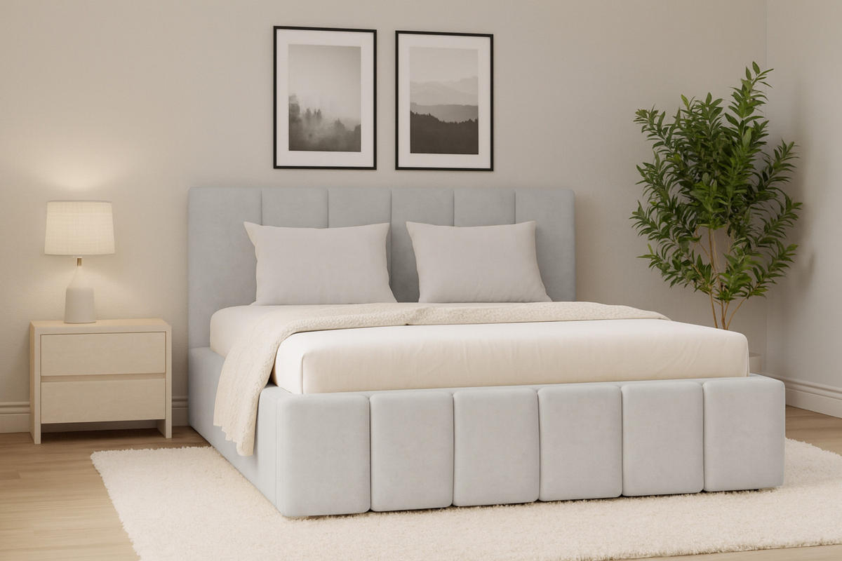 POLSTERBETT MEGAN 180/200 in Velours Hellgrau - Hellgrau, Holz/Holzwerkstoff (180/200cm) - Deine Möbel 24