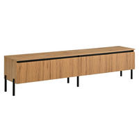 TV-RACK 180x35x43cm Wellenoptik-Naturfarben mit 4 Türen und Metallfüßen - Naturfarben, Holz (42.8/21.79/102.01cm) - Raelunyi